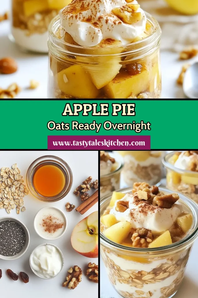 Start your mornings with delicious apple pie overnight oats, a delightful twist on healthy breakfast recipes! These easy overnight oats with apple are perfect for a no-cook oatmeal option that doesn’t skimp on flavor. Packed with goodness and nestled in a jar, enjoy this quick oatmeal recipe that’s ready in just 10 minutes. Try it today for a nutritious start to your day! Save this recipe for later! #HealthyBreakfast #OvernightOats #QuickOatmeal #ApplePieOats