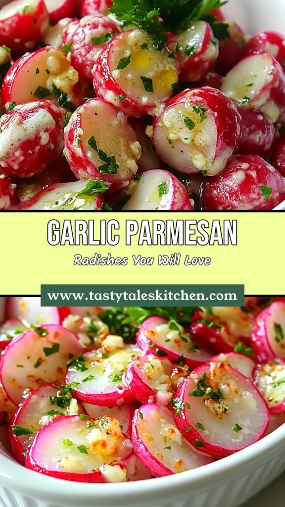 Discover a deliciously easy vegetarian side dish with these Garlic Parmesan Roasted Radishes! This roasted radishes recipe is healthy and bursting with flavor, perfect for any meal. With simple ingredients like fresh garlic and grated Parmesan, you'll be savoring every bite. Get ready to impress your guests or family with this delightful treat. Try it now and elevate your dinner with these healthy radish recipes! Save this recipe for later! #RoastedRadishes #HealthyEating #VegetarianRecipes #GarlicRoastedVegetables