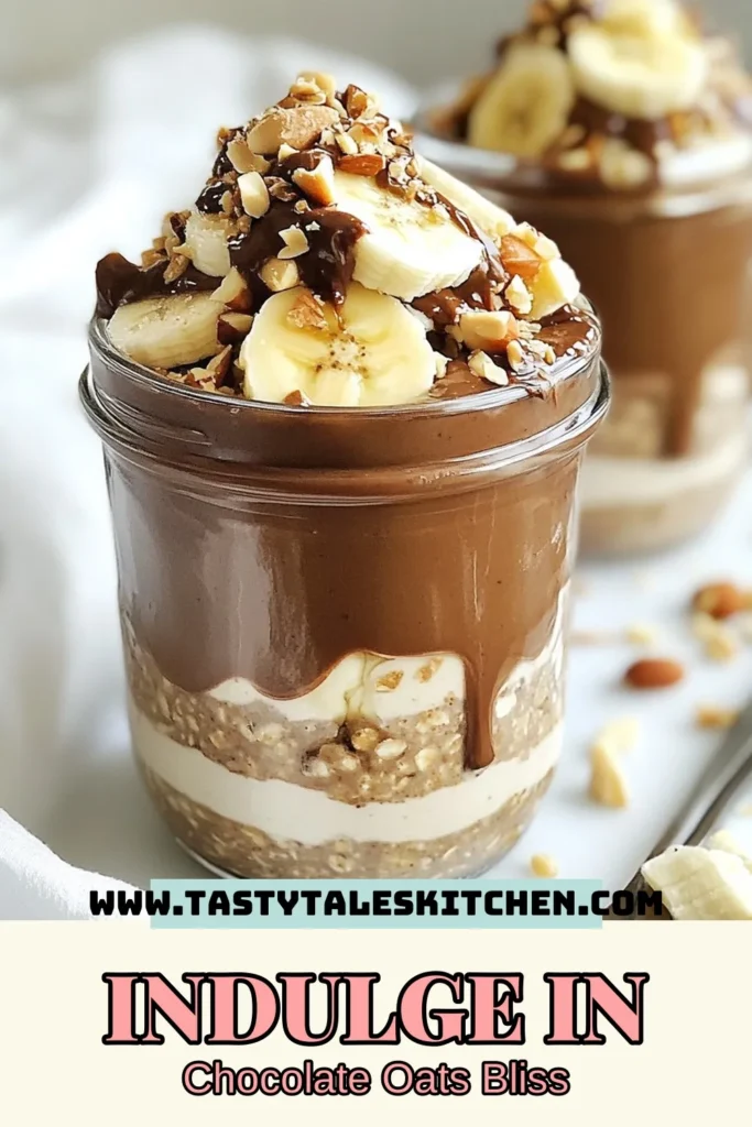 Start your day deliciously with chocolate hazelnut overnight oats! This easy no-cook breakfast idea combines rolled oats, chocolate hazelnut spread, and creamy milk for a nutritious and satisfying meal. Perfectly portioned for busy mornings, these healthy breakfast recipes take just 10 minutes to prepare and are customizable with your favorite toppings. Get inspired and elevate your mornings with this scrumptious chocolate oatmeal recipe! Save this recipe now! #HealthyBreakfast #OvernightOats #NoCookBreakfast #ChocolateOatmeal