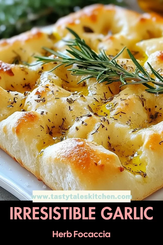 Discover the delightful flavors of Garlic Herb Focaccia Bread with this easy focaccia bread recipe! Perfect for beginners, this homemade focaccia bread is infused with garlic, olive oil, and fragrant herbs. In just a couple of hours, you can enjoy a warm, aromatic focaccia recipe with garlic that will impress your family and friends. Save this recipe for your next baking adventure and elevate your meal! #GarlicHerbFocaccia #HomemadeFocaccia #FocacciaRecipe #EasyFocacciaBread