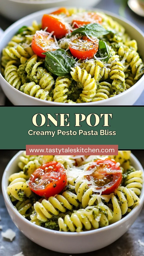 Indulge in this easy one pot creamy pesto pasta recipe that's perfect for a quick dinner. Packed with flavor and vibrant colors, this vegetarian pasta dish features fresh spinach, sweet cherry tomatoes, and rich Parmesan cheese. Enjoy the creamy sauce that envelops every bite, making it a satisfying meal you can whip up in just 25 minutes. Save this delicious creamy pesto pasta recipe for your next weeknight dinner! #PastaRecipes #VegetarianDining #OnePotMeals #QuickRecipes