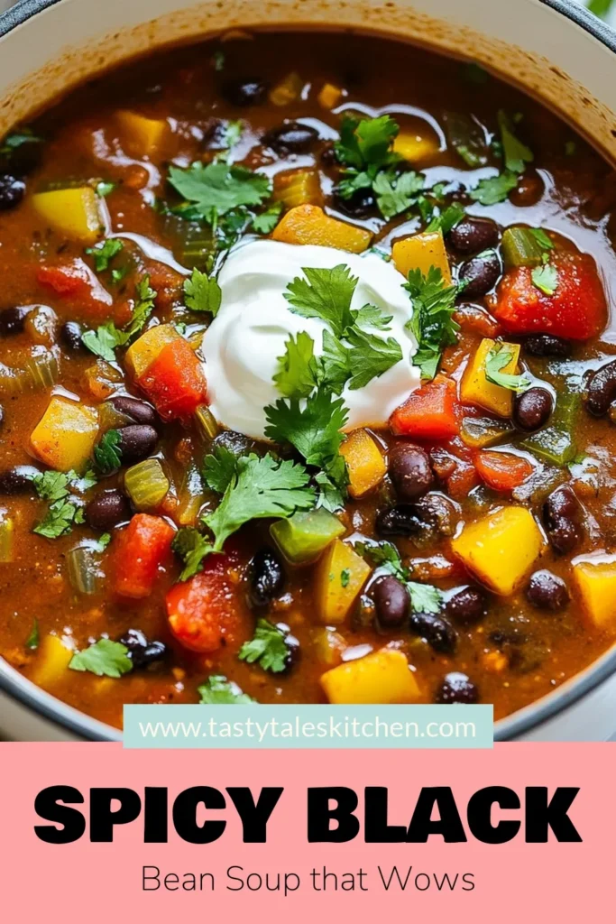 Enjoy a flavorful twist with this spicy black bean soup! This zesty soup is a perfect vegetarian black bean soup option that's both healthy and hearty. Packed with protein and lots of spices, this spicy soup recipe will keep you warm and satisfied. Quick to prepare, it's ready in under an hour. Discover a new favorite that’s perfect for any occasion. Save this recipe for a cozy meal! #blackbeansoup #spicysouprecipes #vegetarianrecipes #healthyeating