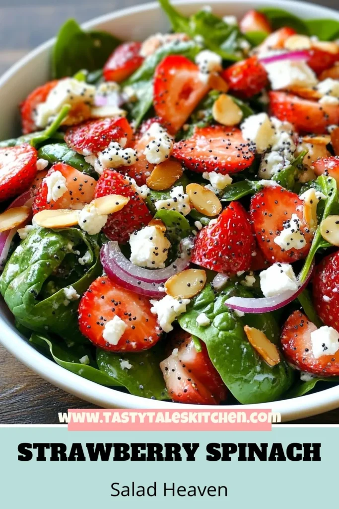 Discover the deliciousness of this Strawberry Spinach Salad with Poppy Dressing, the perfect healthy salad recipe for any occasion. This fresh spinach salad features ripe strawberries, crumbled feta, and crunchy almonds, all tossed in a creamy poppy seed dressing recipe that’s simple to make. Enjoy a burst of flavors in every bite! Check out our easy recipe and elevate your salads today! #HealthyRecipes #SaladLove #Foodie #PoppySeedDressing