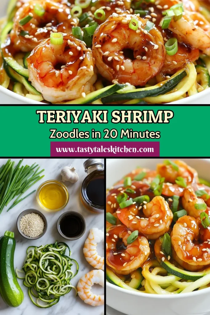 Savor a delicious twist on dinner with Teriyaki Shrimp Zoodles! This healthy shrimp recipe features spiralized zucchini dishes that are both low-carb and quick to prepare. In just 20 minutes, you can whip up this delightful shrimp teriyaki meal that's packed with flavor. Enjoy a nutritious and satisfying meal that will leave you wanting more. Try it today and see why everyone loves teriyaki shrimp zoodles! #HealthyRecipes #Zoodles #LowCarb #SeafoodLovers