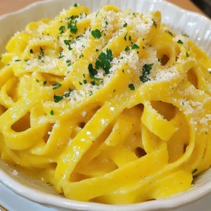 - 12 oz fettuccine pasta - 1 cup pumpkin puree - 1 cup heavy cream - ½ cup grated Parmesan cheese - 2 tablespoons unsalted butter - 2 cloves garlic, finely minced - ¼ teaspoon freshly grated nutmeg - Salt and freshly ground black pepper to taste - Fresh parsley, chopped (for garnish) To make Creamy Pumpkin Alfredo, you start with a few key ingredients. The fettuccine pasta acts as the perfect base. It has a nice, wide surface that holds onto the sauce well. Pumpkin puree is next. You can use canned pumpkin or fresh pumpkin. Both work well. The creaminess comes from heavy cream. It adds richness to the sauce that you will love. Parmesan cheese brings a salty, nutty flavor. It melts beautifully into the sauce, making it smooth. Unsalted butter adds depth to the dish. For extra flavor, we include garlic. Minced garlic gives a warm, savory taste. Nutmeg adds a hint of sweetness and warmth. Lastly, you can adjust the taste with salt and pepper. Fresh parsley makes a lovely garnish. It brightens the dish and adds a pop of color. Gather these ingredients, and you are ready to create a rich and flavorful delight! {{ingredient_image_2}} - Bring a large pot of water to a rolling boil and add salt. - Cook 12 oz of fettuccine until al dente, about 8-10 minutes. - Reserve 1 cup of the pasta water, then drain the fettuccine and set it aside. - In a large skillet, melt 2 tablespoons of unsalted butter over medium heat. - Add 2 cloves of finely minced garlic and saut&eacute; for 1 minute. - Stir in 1 cup of pumpkin puree and 1 cup of heavy cream. - Mix in ½ cup of grated Parmesan cheese, ¼ teaspoon of nutmeg, salt, and pepper. - Stir until the cheese melts and the sauce is creamy and rich. - If the sauce is too thick, add reserved pasta water a bit at a time. - Toss the drained fettuccine into the creamy sauce using tongs. - Mix until the pasta is well coated with the sauce. To avoid clumping when adding cheese, make sure your sauce is warm. Add the cheese slowly while stirring. This helps it melt smoothly. If the cheese does clump, keep stirring. The heat will help it break down. If your sauce is too thick, use reserved pasta water to adjust it. Add a little at a time and mix well. Keep going until you reach your desired creaminess. A good sauce should coat the pasta but not be too runny. To ensure perfect al dente texture, start with a large pot of boiling water. Salt the water well; this adds flavor. Cook the fettuccine as the package directs. This usually takes around 8-10 minutes. Check the pasta a minute earlier for the best bite. Saving pasta water is easy. Before you drain the pasta, scoop out a cup of the water. This starchy water adds flavor and helps the sauce stick. When garnishing with parsley, use fresh parsley for the best flavor. Chop it finely and sprinkle it over the dish just before serving. This adds a nice color and fresh taste. For side dishes, consider garlic bread or a simple salad. Garlic bread pairs well with the creamy sauce, while a salad adds a nice crunch. Both options balance the richness of the pasta. Pro Tips Use Fresh Ingredients: For the best flavor, opt for fresh garlic and high-quality Parmesan cheese. Fresh ingredients will elevate the taste of your creamy pumpkin Alfredo. Adjust the Nutmeg: Nutmeg can be quite potent, so start with a pinch and adjust to your taste. It adds warmth and depth to the sauce, but too much can overpower the dish. Leftover Sauce Possibilities: If you have leftover sauce, consider using it as a dip for breadsticks or drizzling it over roasted vegetables for added creaminess. Perfect Pasta Cooking: Always cook your pasta until al dente for the best texture. It will continue to cook slightly when mixed with the hot sauce, preventing it from becoming mushy. {{image_4}} If you want gluten-free pasta options, try brown rice or chickpea pasta. Both work well and taste great. You can find these in most stores. For vegan alternatives, use coconut cream instead of heavy cream. Nutritional yeast can replace Parmesan cheese. This keeps your dish creamy and tasty without dairy. Adding spinach or kale boosts nutrients and adds color. Just toss them in at the end of cooking. They will wilt nicely in the warm sauce. You can also incorporate spices like cinnamon or cayenne for heat. A pinch of cinnamon gives a warm flavor that pairs well with pumpkin. Cayenne adds a kick for those who like it spicy. To adapt the recipe for holidays, consider using sage or thyme. These herbs bring a festive touch. You can also serve it with roasted turkey or ham for a special meal. Using different squashes or vegetables can change the dish. Butternut squash or zucchini are great alternatives. They add unique flavors and textures to your creamy sauce. To keep your Creamy Pumpkin Alfredo fresh, cool it quickly. Transfer it to an airtight container. Use shallow containers to help it cool down fast. Place it in the fridge right away. This dish lasts about 3 to 4 days in the refrigerator. When reheating, add a splash of heavy cream or reserved pasta water. This keeps the sauce creamy. Heat it gently on low heat. Stir often to avoid burning. You can also use the microwave. Heat in short bursts and stir in between. This helps it warm up evenly without drying out. Yes, you can use fresh pumpkin. Start by roasting or steaming the pumpkin until soft. Then, blend it until smooth to make pumpkin puree. This fresh option adds a bright flavor and adds nutrients. To make it dairy-free, swap heavy cream for coconut milk or almond milk. Use nutritional yeast instead of Parmesan cheese for a cheesy taste. This change keeps the rich flavor without dairy. If you don&rsquo;t have Parmesan, use Pecorino Romano or nutritional yeast for a vegan option. Both will give a nice, cheesy flavor to your sauce. Grated cashews also make a great substitute. Yes, you can add red pepper flakes or cayenne pepper to the sauce for some heat. Start with a small amount and taste as you go. This way, you control the spice level to your liking. You can freeze Creamy Pumpkin Alfredo, but the texture may change. To freeze, cool it to room temperature, then store it in an airtight container. When ready to eat, thaw in the fridge overnight and reheat gently on the stove. This blog post outlines a delicious Creamy Pumpkin Alfredo recipe. You learned about key ingredients like fettuccine, pumpkin puree, and heavy cream. The simple steps guide you through making a rich sauce and perfectly cooked pasta. Tips helped perfect your dish, while variations showed ways to adapt the recipe. In the end, you can easily prepare this meal for any occasion, impressing family and friends alike. Enjoy your cooking journey with this tasty comfort food!