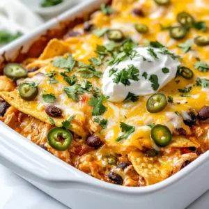 For this tasty chicken enchilada casserole, you need a few key items. Here’s the list: - 2 cups cooked chicken, shredded - 1 can (15 oz) black beans, drained and rinsed - 1 can (10 oz) enchilada sauce - 1 can (4.5 oz) chopped green chilies, drained - 2 cups corn tortillas, cut into strips - 2 cups shredded cheddar cheese - 1 teaspoon ground cumin - 1 teaspoon garlic powder - ½ teaspoon onion powder - 1 cup sour cream - Fresh cilantro, chopped (for garnish) - Salt and pepper to taste These ingredients create a rich and savory mix that makes every bite delicious. The chicken and beans provide protein, while the cheese and tortillas give it that comforting, cheesy texture. You can make your casserole even better with some fun extras. Here are some ideas: - Fresh cilantro for garnish - Sliced jalapeños for some heat - Avocado slices for creaminess - Extra sour cream on the side These toppings add flavor and color. They also let you customize your dish to your liking. If you don’t have some ingredients, don’t worry! Here are some easy swaps: - Use rotisserie chicken instead of cooking your own. - Swap black beans for pinto beans or kidney beans. - Try a different cheese, like Monterey Jack or pepper jack. - Use corn chips instead of tortillas for a crunchier texture. These substitutions keep the dish tasty while making it easier for you. Enjoy making this casserole your own! {{ingredient_image_2}} Start by heating your oven to 350°F (175°C). This helps your casserole cook well. In a big bowl, add 2 cups of shredded chicken. Then, mix in 1 can of black beans, drained and rinsed. Next, pour in 1 can of enchilada sauce and 1 can of chopped green chilies. Add 1 teaspoon of ground cumin, 1 teaspoon of garlic powder, and ½ teaspoon of onion powder. Also, add 1 cup of sour cream. Stir everything well until it is mixed nicely. Taste it and add salt and pepper if needed. Grab a 9x13 inch baking dish. Spread a thin layer of the chicken mix on the bottom. This layer gives a good base for your casserole. Now, take half of the tortilla strips and lay them over the chicken mix. Make sure they cover it well. Next, sprinkle half of the shredded cheddar cheese on top. Repeat this step. Add the rest of the chicken mix, then the second half of the tortilla strips, and finally, top with the remaining cheese. Make sure to cover all the tortillas with cheese. Cover your baking dish with aluminum foil. This keeps the moisture in. Place it in the oven and bake for 20-25 minutes. This allows all the flavors to blend nicely. After that, take off the foil and bake for another 10-15 minutes. This step makes the cheese bubbly and golden. When it looks good, take it out of the oven and let it cool for a few minutes. This helps the layers stay together when you serve it. Before serving, add some fresh chopped cilantro on top for a nice touch. To get the best cheese layer, use fresh shredded cheese. Pre-shredded cheese often has anti-caking agents. These can affect how well the cheese melts. Layer the cheese evenly over your casserole. This will help it melt thoroughly. For a creamy top, add a bit of sour cream before the final cheese layer. This step makes your casserole extra rich and delicious. Taste as you go. The spices in this recipe can suit your preference. If you like heat, add cayenne pepper or diced jalapeños. For a milder flavor, reduce cumin and garlic powder. Fresh lime juice can brighten the dish. A squeeze before serving adds a nice touch. Don’t forget to season with salt and pepper. Adjust these to make the flavors pop. Preheat your oven to 350°F (175°C) before baking. This ensures even cooking. Cover the casserole with foil for the first part of baking. This keeps moisture in and prevents drying out. Remove the foil during the last bake to brown the cheese. Let the dish cool for a few minutes before serving. This helps the layers set. Garnish with chopped cilantro for a fresh finish. Pro Tips Use Rotisserie Chicken: For a quicker preparation, consider using store-bought rotisserie chicken. It saves time and is packed with flavor. Customize Your Heat: If you enjoy a bit of spice, add some diced jalapeños or a dash of hot sauce to the chicken mixture for an extra kick. Cheese Choices: Experiment with different types of cheese, such as pepper jack or Monterey Jack, for a unique flavor twist. Make-Ahead Option: Prepare the casserole a day in advance and store it in the refrigerator. Just bake it right before serving for convenience! {{image_4}} You can easily make this dish vegetarian. Instead of chicken, use 2 cups of cooked quinoa or lentils. This keeps the protein high while adding a different texture. You can also add more beans for extra fiber. Black beans work well, or you can try pinto beans for a change. Always season your veggies well to keep the flavor rich. Want a kick? Add jalapeños! You can mix in 1 to 2 diced jalapeños directly into the chicken mixture. If you like it really hot, leave the seeds in. You can also layer sliced jalapeños on top before baking. This adds a nice crunch and spice that enhances the dish. While cheddar cheese is classic, feel free to mix it up. Try Monterey Jack for a creamier taste. You might enjoy pepper jack for some heat. Or, mix in some crumbled queso fresco for a fresh twist. The cheese also helps create that gooey layer we all love. Experiment until you find the blend that suits your taste! After enjoying your chicken enchilada casserole, store leftovers in an airtight container. This keeps the flavors fresh and prevents drying out. Allow the dish to cool completely before sealing it. You can store the casserole in the fridge for up to three days. To reheat your casserole, preheat your oven to 350°F (175°C). Place the casserole in an oven-safe dish. Cover it with foil to keep it moist. Heat for about 20 minutes or until warmed through. You can also use a microwave. Heat it in short bursts, checking often to avoid overheating. Freezing is a great option for longer storage. First, let the casserole cool completely. Then, cut it into single portions for easy thawing. Wrap each piece in plastic wrap and place them in a freezer-safe bag. Label the bag with the date. It can last up to three months in the freezer. When ready to eat, thaw it overnight in the fridge before reheating. Yes, you can prepare this casserole in advance. Just assemble it, cover it with foil, and store it in the fridge. You can keep it there for up to 24 hours. When ready to bake, preheat your oven. Bake it straight from the fridge, adding an extra 10-15 minutes to the cooking time. Several sides complement this dish well. Here are some great options: - Mexican rice: Fluffy rice with spices adds great flavor. - Refried beans: Creamy beans enhance the meal’s richness. - Guacamole: Fresh and creamy, it balances the casserole. - Corn salad: A light salad adds crunch and freshness. - Chips and salsa: Crunchy chips with spicy salsa make a fun snack. You can easily make this dish healthier with a few swaps: - Use whole wheat tortillas instead of regular ones for more fiber. - Substitute Greek yogurt for sour cream to reduce fat. - Add more vegetables, like bell peppers or zucchini, to boost nutrients. - Choose lean chicken or even turkey to cut down on calories. - Use low-sodium enchilada sauce to reduce salt intake. These simple changes help you enjoy a tasty meal while keeping it nutritious. You learned about key ingredients for a delicious chicken enchilada casserole. We covered everything from prepping ingredients to perfecting the cheese layer. I shared tips to enhance flavors and variations to try, like vegetarian and spicy options. Proper storage and reheating methods will keep your leftovers tasty. Overall, this casserole is a simple and flexible dish. I hope you feel inspired to create your own version at home. Enjoy making it with your family and friends!