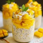 To make Mango Coconut Overnight Oats, you need the following ingredients: - 1 cup rolled oats - 1 cup coconut milk - 1 ripe mango, diced - 1 tablespoon chia seeds - 2 tablespoons unsweetened shredded coconut - 1 tablespoon maple syrup (optional) - ½ teaspoon pure vanilla extract - A pinch of salt - Fresh mint leaves for garnish (optional) Using these fresh ingredients helps create a tasty treat. The rolled oats provide fiber and keep you full. Coconut milk adds creaminess and a rich flavor. The ripe mango gives a sweet, fruity kick. Chia seeds help thicken the oats while adding nutrition. Shredded coconut gives a nice texture, and maple syrup can sweeten the mix if you like. Vanilla and salt enhance all the flavors. The mint leaves are a fun way to add a pop of color and flavor on top. Selecting quality ingredients makes a big difference. Look for a ripe mango that gives a little when you press it. This shows it is sweet and ready to eat. Choose coconut milk that fits your taste, whether in a can or carton. {{ingredient_image_2}} Combine the rolled oats, coconut milk, chia seeds, shredded coconut, and maple syrup in a medium bowl. Add the vanilla extract and a pinch of salt. Use a spatula or spoon to mix everything well. This helps the flavors blend and gives you a nice, even texture. Next, take half of the diced mango and gently fold it into the oat mixture. Be careful not to mash the mango. This adds a fruity burst to your oats. Set the rest of the mango aside for topping later. Now, divide the mixture into two jars or containers. Make sure each jar gets an equal amount. Seal them tightly with their lids. Place the jars in the refrigerator to soak overnight or for at least four hours. This soaking time allows the oats to soften and soak up the coconut milk. When you are ready to eat, take the jars out of the fridge. Stir the oats to mix everything together. If you want them creamier, add a little more coconut milk. Finally, top each jar with the reserved mango, more shredded coconut, and mint leaves if you like. Enjoy this tasty treat with friends or family! To make the best mango coconut overnight oats, start with ripe mango. Look for mangoes that give slightly when pressed. They should smell sweet near the stem. For coconut milk, pick a quality brand. Canned coconut milk is rich and creamy. Carton coconut milk is lighter but still tasty. For chia seeds, I recommend brands like Nutiva or Bob's Red Mill. These brands ensure freshness and quality. Fresh chia seeds give a better texture and more nutrients. Soaking time is key for great oats. The oats need at least 4 hours to absorb the coconut milk. I prefer soaking them overnight. This gives you a creamy and soft texture. If you want it creamier, adjust the coconut milk amount. Add more if you like a thinner mix. You can easily change the sweetness of your overnight oats. Maple syrup adds a nice touch of sweetness. If you want less sugar, try honey or agave. For a sugar-free option, use stevia or monk fruit sweetener. Just add little by little until it tastes right for you. Pro Tips Choose Ripe Mangoes: Ensure your mangoes are fully ripe for the best sweetness and flavor. They should be slightly soft to the touch and have a sweet aroma. Variations of Coconut Milk: You can use either canned or carton coconut milk. Canned coconut milk will give a richer and creamier texture, while carton coconut milk is lighter. Customize Your Sweetness: Adjust the sweetness of the oats by adding more or less maple syrup according to your taste preference. Make Ahead for Busy Mornings: These overnight oats can be made in batches and stored in the fridge for up to 5 days, making them a convenient breakfast option! {{image_4}} You can make your mango coconut overnight oats even better by adding nuts or seeds. Try walnuts, almonds, or pumpkin seeds for a great crunch. These will add healthy fats and protein. Just sprinkle a handful on top or mix them in before soaking. This adds texture and boosts nutrition. Want to spice things up? You can add a pinch of cinnamon or nutmeg for warmth. These spices give a cozy flavor that pairs well with mango and coconut. You can also mix in other fruits. Try pineapple for a tropical twist or banana for extra sweetness. Each fruit brings its unique taste and makes your oats fun. If you want vegan and gluten-free oats, check your ingredients carefully. Use plant-based coconut milk, like canned or carton versions, which are usually vegan. For gluten-free oats, choose certified gluten-free rolled oats. This way, everyone can enjoy your tasty breakfast without worry. You can store your mango coconut overnight oats in the fridge for up to five days. To keep them fresh, seal the jars tightly. This helps prevent air from getting in and drying out the oats. If you notice any liquid separation, just stir it back in before serving. To freeze your oats, use freezer-safe jars or containers. Fill them but leave some space at the top. This is because the oats will expand when frozen. When you are ready to eat, take a jar out and let it thaw in the fridge overnight. For best results, consume the oats within a month. This ensures you keep the great flavor and texture. To enjoy them, simply give them a good stir and add a splash of coconut milk if needed. Overnight oats need to soak for at least 4 hours. I prefer soaking them overnight for the best taste. This time allows the oats to absorb the coconut milk and soften. You can enjoy them cold right after soaking. Yes, you can use different types of milk. Almond milk, soy milk, or oat milk work well. Each type gives a unique flavor and texture. I suggest using unsweetened versions to keep things simple. You can eat overnight oats warm if you prefer. Simply heat them in the microwave for a minute or two. Stir well and add more coconut milk if needed. This makes a cozy breakfast option. Yes, you can add protein powder. Just mix in one scoop when you combine the oats and coconut milk. This boosts the protein content without changing the flavor too much. It’s great for a filling breakfast. You can substitute mango with other fruits. Pineapple, peaches, or berries are great options. Each fruit brings its own flavor and sweetness. You can mix and match to find your favorite combination. This blog post covered how to make tasty overnight oats. We talked about the right ingredients, step-by-step prep, and tips for the perfect texture. You can customize it with fruits, nuts, or flavors. Remember, soaking time matters for great taste! Overnight oats are a simple, quick, and healthy meal option. Enjoy experimenting with different ingredients to find your favorite combination. Happy cooking!