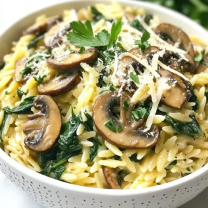- 1 cup orzo pasta - 2 tablespoons extra virgin olive oil - 1 medium onion, finely chopped - 3 garlic cloves, minced - 8 ounces mushrooms, sliced - 4 cups fresh baby spinach - 1 cup vegetable broth - 1 cup heavy cream - 1 teaspoon dried thyme - 1 teaspoon dried oregano - Salt and freshly ground black pepper to taste - &frac14; cup freshly grated Parmesan cheese (optional) - Fresh parsley, chopped for garnish - Lemon zest for a fresh kick - Red pepper flakes for some heat - Sun-dried tomatoes for added flavor - Quinoa instead of orzo for a gluten-free option - Coconut cream instead of heavy cream for a dairy-free choice - Kale or Swiss chard instead of spinach for a different green Gather these ingredients to create a rich and comforting dish. Each item adds a layer of flavor and texture. The mushrooms bring earthiness, while spinach adds color and nutrients. Feel free to play with the options to suit your taste! {{ingredient_image_2}} First, bring a large pot of salted water to a boil. Add 1 cup of orzo pasta and cook it for 8 to 10 minutes. You want it to be al dente. Once done, drain the orzo in a colander and set it aside. This step is key for a great texture. In the same pot, heat 2 tablespoons of extra virgin olive oil over medium heat. Add 1 medium onion, finely chopped. Saut&eacute; it for about 3 to 4 minutes until it becomes soft. Next, add 3 minced garlic cloves and 8 ounces of sliced mushrooms. Cook this mixture for 5 to 7 minutes. Stir often until the mushrooms turn golden brown. Then, add 4 cups of fresh baby spinach. Stir gently and let it wilt for about 2 minutes. The smell at this point will be amazing! Now, pour in 1 cup of vegetable broth and bring it to a gentle simmer. This helps the flavors mix well. Lower the heat and add 1 cup of heavy cream, 1 teaspoon of dried thyme, and 1 teaspoon of dried oregano. Season with salt and pepper. Stir well and let it simmer for another 5 minutes. This will thicken the sauce nicely. Next, return the cooked orzo to the pot. Toss everything together gently so the orzo gets fully coated. If you like, sprinkle in &frac14; cup of freshly grated Parmesan cheese for extra creaminess. Taste and adjust the seasoning as needed. Finally, serve warm and sprinkle with fresh chopped parsley for a pop of color. To cook orzo just right, start with plenty of salted water. Bring it to a rolling boil. Add the orzo and stir it gently. Cook according to the package instructions, usually about 8 to 10 minutes. Check it for doneness; it should be al dente. Drain the orzo in a colander and set it aside. This prevents it from overcooking while you prepare the sauce. To boost flavor, use fresh herbs. Add thyme and oregano for depth. You can also toss in a pinch of red pepper flakes for heat. If you want a richer taste, mix in grated Parmesan cheese at the end. This adds creaminess and umami. For a touch of brightness, squeeze fresh lemon juice just before serving. It will brighten the dish and balance the creaminess. Make your dish eye-catching with simple garnishes. Sprinkle freshly chopped parsley on top for color. You can also add a few extra slices of saut&eacute;ed mushrooms. For a fancy touch, consider drizzling a bit of olive oil on the plate. Serve in wide bowls to show off the creamy orzo. This way, the lovely colors and textures stand out. Pro Tips Use Fresh Ingredients: Fresh baby spinach and mushrooms significantly enhance the flavor of this dish. Opt for seasonal produce to get the best taste. Customize Your Broth: For added depth, consider using homemade vegetable broth or enhancing store-bought broth with herbs and spices before adding it to the sauce. Perfect Creaminess: If you want a lighter version, substitute half of the heavy cream with Greek yogurt or a plant-based cream for a delicious twist without compromising on flavor. Garnish for Flair: Don't skip the fresh parsley garnish! It not only adds a pop of color but also brightens the dish's overall flavor profile. {{image_4}} Adding protein to creamy mushroom spinach orzo makes it even more filling. You can use cooked chicken, shrimp, or even tofu. For chicken, use about one cup of cooked, shredded meat. If you prefer shrimp, add half a pound of peeled, deveined shrimp. Simply stir them in during the final minutes of cooking. Tofu is a great option too; use firm tofu, diced and saut&eacute;ed until golden. This keeps the meal satisfying and adds more flavor. To make this dish vegan, swap heavy cream for coconut milk or a cashew cream. For cashew cream, blend soaked cashews with water until smooth. Use vegetable broth instead of chicken broth. Replace Parmesan cheese with nutritional yeast for a cheesy flavor. These changes keep the dish creamy and rich while making it plant-based. You won't miss the dairy at all! Feel free to mix in other vegetables for added color and nutrition. Try bell peppers, zucchini, or kale. You can saut&eacute; them with the onions and mushrooms for great flavor. Carrots or peas are also nice options. Just remember to adjust cooking times so all veggies remain tender and bright. This allows you to customize the dish to your liking while keeping it delicious. To store your creamy mushroom spinach orzo, let it cool to room temperature first. Place it in an airtight container. You can keep it in the fridge for up to three days. When you want to eat it again, check for any signs of spoilage. If it smells off or looks strange, throw it away. You can freeze this dish if you want to keep it longer. Put the cooled orzo in a freezer-safe container. Make sure to leave some space at the top, as it will expand when frozen. It can last for about two months in the freezer. When you&rsquo;re ready to eat it, move it to the fridge overnight to thaw. Reheating is easy and quick. If you stored it in the fridge, you can heat it in a pot over low heat. Add a splash of vegetable broth to help it stay creamy. Stir often until it&rsquo;s warm. If it&rsquo;s frozen, thaw it first, then reheat it in the pot. You can also use the microwave. Heat it in short bursts, stirring in between, to ensure it warms evenly. Enjoy your meal just like the first time! Yes, you can use other pasta types. Penne or fusilli work well too. Just adjust the cooking time. Follow the package instructions for the best results. I like orzo for its creamy texture, but feel free to explore. To make this dish gluten-free, use gluten-free orzo. Many brands offer good options made from rice or corn. Check the package for cooking times, as they may vary. This change keeps the creamy, comforting flavor intact while catering to gluten-free diets. You can use full-fat coconut milk or cashew cream as a substitute. Both options add creaminess without dairy. For a lighter version, use half-and-half or whole milk. Each choice gives a unique twist to the dish while keeping it rich and delicious. This article showed how to make a tasty dish with orzo, mushrooms, and spinach. We listed key ingredients and suggested alternatives. I shared detailed steps for cooking and tips for great results. You also found ways to change the recipe to fit your needs. Now you can store leftovers and reheat them perfectly. Remember, cooking should be fun and flexible, so don't be afraid to experiment. Enjoy every bite of your creation!