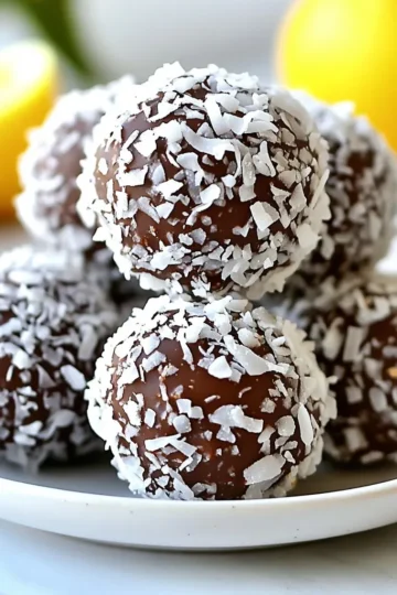 To make Chocolate Coconut Snowball Truffles, you need: - 1 cup desiccated coconut (plus extra for coating) - ½ cup almond flour - ½ cup unsweetened cocoa powder - ¼ cup maple syrup - 2 tablespoons coconut oil, melted - 1 teaspoon vanilla extract - A pinch of salt - ½ cup dark chocolate chips (ensure dairy-free if necessary) These ingredients blend well to create a rich and tasty treat. You can play with the recipe by adding some optional ingredients: - A dash of cinnamon for warmth - Chopped nuts for crunch - Dried fruit for sweetness - A splash of coffee for depth These small changes can really boost the flavor. If you need to swap ingredients, here are some ideas: - Use shredded coconut instead of desiccated coconut for a different texture. - Swap almond flour with oat flour or regular flour if needed. - Replace maple syrup with honey or agave syrup for sweetness. - Use coconut butter instead of coconut oil for a creamier taste. These substitutions help you make the truffles work for your needs. {{ingredient_image_2}} First, gather your ingredients. In a large bowl, combine the desiccated coconut, almond flour, cocoa powder, maple syrup, melted coconut oil, vanilla extract, and a pinch of salt. Use a spatula or your hands to mix everything together. You want the dough to be sticky and well combined. This step is key for great flavor and texture. Now it's time to shape the truffles. Take small portions of the dough and roll them into balls. Aim for about 1 inch in diameter. Place each ball on a baking sheet lined with parchment paper. Make sure to leave space between them. This helps them keep their shape as they chill. While the truffles chill in the freezer, let&rsquo;s melt the dark chocolate chips. Use a microwave-safe bowl for this. Heat the chocolate in 30-second intervals. Stir well after each interval until it&rsquo;s fully melted and smooth. Be patient! This step is important for a nice, glossy finish on your truffles. To get the right texture, make sure to mix your ingredients well. Use your hands or a spatula to combine the coconut, almond flour, cocoa powder, maple syrup, melted coconut oil, vanilla, and salt. You want a sticky dough that holds together. If it feels too dry, add a tiny bit more syrup or coconut oil. If it's too wet, a bit more almond flour will help. When melting chocolate, use a microwave-safe bowl. Heat the chocolate in 30-second bursts. Stir it well after each round. This method helps prevent burning. If you don't have a microwave, you can melt chocolate on the stove using a double boiler. Just be careful not to let water touch the chocolate. For a beautiful presentation, serve your truffles in small cups or on a pretty platter. You can sprinkle additional coconut flakes around them for a decorative touch. Use colorful plates to make the truffles pop. They look great at parties or as gifts. Don&rsquo;t forget, the first bite is always the best! Pro Tips Use Fresh Coconut: If possible, use fresh coconut instead of desiccated for a more intense flavor and better texture. Chill the Chocolate: Ensure the melted chocolate is not too hot, as it can cause the truffle balls to melt when dipped. Customize Flavors: Experiment with different extracts like almond or orange to create unique flavor profiles for your truffles. Store Properly: Keep the truffles in an airtight container in the refrigerator to maintain their freshness and texture. {{image_4}} You can easily change the taste of your Chocolate Coconut Snowball Truffles. Try adding a few drops of peppermint extract for a minty twist. You can also mix in citrus zest, like orange or lemon, for a refreshing flavor. Want a nutty touch? Add chopped nuts or nut butter into the dough. Each addition can give you a new flavor experience. Making these truffles vegan or dairy-free is simple. First, use dairy-free dark chocolate chips. They taste just as rich and chocolatey. Replace maple syrup with agave syrup to keep it vegan. You can also use coconut cream instead of regular cream if you want a different texture. This way, everyone can enjoy these tasty treats. The fun doesn't stop with just coconut coating. You can roll your truffles in crushed nuts, like almonds or hazelnuts, for added crunch. If you want something sweeter, try using sprinkles or ground graham crackers. For a more indulgent experience, you can dip them in white chocolate before coating them. Each coating changes the look and taste of your truffles, making them unique every time. To keep your Chocolate Coconut Snowball Truffles fresh, place them in an airtight container. You can layer them with parchment paper to avoid sticking. Store the container in the fridge for the best taste and texture. If you want to share these treats, a sealed box works well for gifting. You can freeze the truffles if you want to save some for later. First, place the truffles on a baking sheet in a single layer. Freeze them for about an hour until firm. Once frozen, transfer them to an airtight container or freezer bag. They can last up to three months in the freezer. When ready to enjoy, thaw them in the fridge overnight. Chocolate Coconut Snowball Truffles can last up to one week in the fridge. If you store them correctly, they will taste fresh and delicious. However, for the best flavor, try to eat them within the first few days. Enjoying them soon after making them is always the best option! Yes, you can make these truffles ahead of time. They store well in the fridge for up to one week. Just keep them in an airtight container. If you want them to last longer, you can freeze them. This way, you can enjoy them anytime. Just thaw in the fridge before serving. The best way to melt chocolate is by using a microwave. Place the dark chocolate chips in a microwave-safe bowl. Heat them in 30-second bursts. Stir well between each burst. This helps to avoid burning the chocolate. You can also melt chocolate on the stove with a double boiler. Just be sure to keep the heat low and stir often. To make these truffles healthier, consider these swaps: - Use unsweetened cocoa powder instead of sweetened ones. - You can replace maple syrup with a lower-calorie sweetener like stevia. - Try using coconut flour instead of almond flour for fewer carbs. - Add nuts or seeds for extra crunch and nutrition. These changes can help cut calories while keeping the flavor. In this guide, we explored the ingredients and steps to make chocolate coconut snowball truffles. We discussed mixing and shaping the dough, along with melting chocolate perfectly. You learned useful tips for texture and presentation. We also shared variations for flavor and storage tips to keep your treats fresh. These truffles are fun to make and share with friends. Enjoy trying different flavors and coatings to find your favorite!