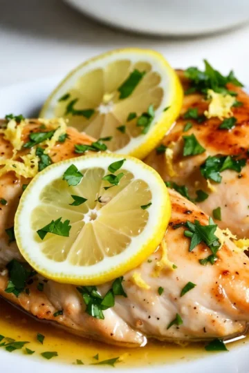 - 4 boneless, skinless chicken breasts - ½ cup unsalted butter (1 stick) - 6 cloves garlic, finely minced - Zest of 1 fresh lemon - ¼ cup freshly squeezed lemon juice - 1 teaspoon dried oregano - 1 teaspoon dried thyme - Salt and freshly ground black pepper, to taste - Fresh parsley, finely chopped (for garnish) - Lemon slices (for garnish) - 1 stick of butter = ½ cup - ¼ cup = 4 tablespoons - 1 teaspoon = 5 milliliters - 1 clove garlic = about 1 teaspoon minced - Chicken Breasts: Look for firm, pink meat. Avoid any that look dull or have dark spots. - Garlic: Choose garlic that is firm and free of mold. Avoid any soft or sprouted cloves. - Lemons: Pick lemons that feel heavy for their size, with a smooth skin. They should be bright yellow and firm. - Herbs: Fresh herbs should be vibrant and fragrant. Look for bright green parsley and keep it cool until use. - Butter: Use unsalted butter for better flavor control. Check the date for freshness. Selecting the best ingredients makes your lemon garlic butter chicken shine. Enjoy cooking! {{ingredient_image_2}} Start with four boneless, skinless chicken breasts. Pat them dry with paper towels. Season both sides with salt and black pepper. Add a pinch of dried oregano and thyme. Let the chicken sit for a few minutes. This helps the flavors soak in. Take a large skillet and set it over medium heat. Add half a cup of unsalted butter to the skillet. Watch it as it melts. Swirl the skillet gently for even melting. Once the butter is melted, add six cloves of finely minced garlic. Saut&eacute; the garlic for about one to two minutes. Stir it well to avoid burning. You want it fragrant but not brown. Now, place the seasoned chicken breasts in the skillet. Cook each side for six to seven minutes. Look for a golden-brown color. While cooking, baste the chicken with the butter-garlic sauce. This adds flavor and keeps it moist. To check doneness, use a meat thermometer. The chicken should reach an internal temperature of 165&deg;F (75&deg;C). Once done, take the chicken out and let it rest for a few minutes. Drizzle some of the lemon garlic butter sauce over the chicken before serving. To make your lemon garlic butter chicken even better, try adding more herbs. Fresh rosemary or basil can bring a nice touch. You can also add a pinch of red pepper flakes for some heat. Experiment with flavors to find what you love best. One common mistake is overcooking the chicken. Always check the internal temperature. It should be 165&deg;F (75&deg;C) for safe and juicy chicken. Also, avoid skipping the resting time. Letting the chicken rest for a few minutes keeps it moist. Basting is key for moist chicken. Use a spoon to drizzle the melted butter and garlic mixture over the chicken while it cooks. This adds flavor and keeps the chicken juicy. Try to baste every few minutes for the best results. Pro Tips Rest the Chicken: Allow the seasoned chicken breasts to sit for about 15 minutes before cooking. This helps the flavors penetrate the meat, resulting in a juicier and more flavorful dish. Use Fresh Ingredients: For the best flavor, use fresh garlic and lemons. Fresh ingredients will enhance the overall taste of the dish significantly. Baste for Flavor: As the chicken cooks, regularly baste it with the lemon garlic butter sauce. This not only adds flavor but also keeps the chicken moist and tender. Pairing Suggestions: This dish pairs wonderfully with a side of steamed vegetables or a light salad. Consider serving it with a crisp white wine for a complete meal experience. {{image_4}} You can add vegetables to make this dish a full meal. Think about using broccoli, green beans, or bell peppers. Chop the veggies into small pieces. Saut&eacute; them in the butter before adding the chicken. This way, they soak up that rich flavor. Plus, they add color and nutrition. If you want to switch things up, try using fish or shrimp. Salmon works well with lemon and garlic. Cook it for about 4-5 minutes on each side. Shrimp cooks faster, so just 2-3 minutes per side will do. Both options will still taste amazing with the lemon garlic butter. Feel free to get creative with herbs. You can use fresh rosemary or basil instead of oregano and thyme. These herbs will give the dish a different taste. You might also add a pinch of red pepper flakes for some heat. Mixing flavors keeps the meal exciting and fresh! After enjoying your meal, it's important to store leftovers properly. Place any leftover chicken in an airtight container. Make sure to cover it well to keep it fresh. You can store it in the fridge for up to three days. Always label the container with the date. This helps you keep track of how long it has been there. When you are ready to enjoy the leftovers, use gentle heat for reheating. The best way is to use the oven. Preheat your oven to 350&deg;F (175&deg;C). Place the chicken in an oven-safe dish. Cover it with foil to keep it moist. Heat for about 15-20 minutes or until it reaches 165&deg;F (75&deg;C). You can also reheat it on the stove. Just add a bit of butter or oil to a skillet and warm it gently. If you want to save some chicken for later, freezing is a great option. Before freezing, let the chicken cool completely. Cut it into smaller pieces for easy thawing. Place the pieces in freezer-safe bags or containers. Remove as much air as possible to prevent freezer burn. You can freeze it for up to three months. When ready to eat, thaw the chicken in the fridge overnight before reheating. You should cook lemon garlic butter chicken for 12 to 14 minutes. This includes about 6 to 7 minutes on each side. Use a meat thermometer to check if it reaches 165&deg;F. This ensures the chicken is safe to eat and juicy. Yes, you can use skin-on chicken for this recipe. Skin-on chicken adds extra flavor and moisture. Just be aware that skin-on chicken may require a few extra minutes of cooking. Adjust your cooking time to ensure the chicken cooks through. Lemon garlic butter chicken pairs well with many sides. Here are some great options: - Steamed rice - Roasted vegetables - Mashed potatoes - A fresh green salad - Garlic bread These sides balance the rich flavors of the chicken nicely. Enjoy mixing and matching for your perfect meal! Lemon garlic butter chicken is easy and tasty. You learned about the right ingredients, how to cook it, and tips for success. I shared ways to add flavor, how to avoid problems, and ideas for variations. Storing leftovers and reheating them is simple too. With these instructions, you can impress your family and friends. Now, you have the tools to make this dish your own. Enjoy your cooking and have fun!