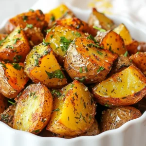 - 2 lbs red potatoes - 4 tablespoons extra virgin olive oil - 6 cloves fresh garlic - 2 teaspoons dried rosemary - 2 teaspoons dried thyme - 1 teaspoon smoked or sweet paprika - Sea salt and freshly cracked black pepper - Fresh parsley for garnish - Zest of 1 lemon Gathering the right ingredients makes all the difference. I love using red potatoes for this dish. Their thin skin and creamy flesh add great flavor. You will need fresh garlic for aroma and taste. The herbs bring a wonderful depth. Rosemary and thyme pair perfectly with the potatoes. Make sure to have good quality olive oil. It helps to create a crispy texture. Paprika adds a little warmth and color. Don't forget the salt and pepper! They enhance the flavors. Finally, fresh parsley and lemon zest brighten up the dish. These simple ingredients create a beautiful, tasty side. You'll love how they come together in the oven! {{ingredient_image_2}} Set your oven temperature to 400&deg;F (200&deg;C). This hot temperature helps the potatoes get crispy. Take 2 lbs of red potatoes and quarter them. Make sure each piece is about the same size. This helps them cook evenly. In a large bowl, combine 4 tablespoons of extra virgin olive oil, 6 finely minced cloves of fresh garlic, 2 teaspoons of dried rosemary, 2 teaspoons of dried thyme, and 1 teaspoon of smoked or sweet paprika. Add sea salt and freshly cracked black pepper to taste. Stir well to create a tasty mix. Add the quartered potatoes to your bowl. Toss them gently with the oil and herb mix. Make sure every piece is coated. Next, spread the potatoes on a large baking sheet. Keep them in a single layer for even cooking. Place the baking sheet in your preheated oven. Roast the potatoes for about 30-35 minutes. Halfway through, flip the potatoes. This step is key to getting a nice golden brown and crispy outside. Once your potatoes are done, take them out of the oven. Zest a fresh lemon over the hot potatoes. This adds a bright flavor. Finally, sprinkle freshly chopped parsley on top. This gives a lovely color and fresh taste. When picking red potatoes, look for smaller ones. They cook faster and taste great. I love using new potatoes for this dish. They are tender and creamy. Avoid potatoes with spots or wrinkles. Fresh potatoes give the best flavor. To get your potatoes crispy, space them out on the baking sheet. Air needs to flow around each piece. Flip them halfway through cooking. This helps both sides get golden brown. If you crowd the pan, they will steam, not roast. You can change the flavors to suit your taste. Try adding some crushed red pepper for heat. If you like stronger herbs, use fresh rosemary or thyme instead of dried. Lemon zest adds a bright touch. Feel free to explore and make it your own! Pro Tips Cut Potatoes Evenly: Ensure that all potato pieces are cut to the same size for even cooking and consistent texture. Use High-Quality Olive Oil: A good quality extra virgin olive oil not only enhances flavor but also helps in achieving a perfect crispy finish. Let Them Rest: After roasting, allow the potatoes to sit for a few minutes before serving; this helps to set the flavors and improves texture. Experiment with Herbs: Feel free to mix and match different herbs like oregano or basil to customize the flavor profile to your liking. {{image_4}} Mixing in other veggies can add flavor and color. Try adding carrots, bell peppers, or zucchini. Cut them into similar sizes to the potatoes. This helps them cook evenly. Seasonal vegetables work best. In spring, use asparagus. In fall, add Brussels sprouts. Each veggie brings a new twist to your dish. You can change the spices for new flavors. Try cumin or chili powder for warmth. If you like heat, add cayenne pepper. For a smoky taste, use smoked paprika instead of sweet paprika. Each spice adds its own charm and makes the dish unique. Switching herbs can change the taste. Fresh herbs give a bright taste. Use fresh rosemary or thyme instead of dried. If you only have dried herbs, they still work great. Just remember, use less of them. Dried herbs are stronger than fresh. Each type of herb can change the final flavor profile, keeping your dish exciting. To keep your garlic herb roasted red potatoes fresh, store them in a container. Use an airtight container for best results. Make sure the potatoes are cool before sealing. This helps them stay crisp longer. They can last in the fridge for up to four days. Label your container with the date to track freshness. When reheating, use the oven for the best texture. Preheat your oven to 350&deg;F (175&deg;C). Spread the potatoes on a baking sheet. Warm them for about 10-15 minutes. This method keeps them crispy. You can also reheat them in the microwave, but they won&rsquo;t be as crispy. If using the microwave, heat in short bursts to avoid sogginess. Freezing roasted potatoes is easy. First, let them cool completely. Then, place them in a single layer on a baking sheet. Freeze until solid, about 1-2 hours. After that, transfer them to a freezer bag. Remove as much air as possible before sealing. To thaw, place them in the fridge overnight. Reheat in the oven to keep them crispy. Roasted red potatoes can last for about 3 to 5 days in the fridge. To keep them fresh, store them in an airtight container. Make sure they cool completely before sealing. This helps prevent moisture buildup. If you notice any off smells or a slimy texture, throw them away. Yes, you can use other types of potatoes. Some great options include Yukon Gold and fingerling potatoes. Yukon Gold potatoes are creamy and buttery. Fingerling potatoes are small and have a nutty taste. Each type will give a unique texture and flavor to your dish. Just remember to adjust cooking times if needed, as different potatoes may cook at different rates. Garlic herb roasted red potatoes pair well with many dishes. Here are some serving ideas: - Grilled chicken or steak for a hearty meal - Roasted vegetables for a colorful plate - A fresh salad to add crunch and brightness - Herb-crusted fish for a lighter option Feel free to mix and match these ideas to create a balanced meal that suits your taste! This blog covered a delicious recipe for garlic herb roasted red potatoes. We shared simple steps, from prepping the potatoes to roasting them perfectly. I provided tips for choosing the right potatoes and ideas for variations, so you can customize the dish. I also discussed best practices for storing and reheating leftovers. In my opinion, this dish is a must-try! It's easy to make and full of flavor. Enjoy your cooking and feel free to experiment with your own twists. Fresh herbs and spices make each bite special.