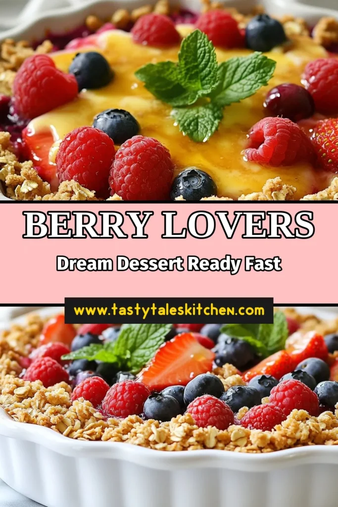 Satisfy your sweet cravings with this delicious Triple Berry Crisp! This easy berry crisp features fresh strawberries, blueberries, and raspberries, topped with a crunchy oat topping. Perfect for any occasion, this berry dessert recipe is quick to make and will impress your family and friends. Dive into this fruit crisp recipe that pairs perfectly with ice cream! Save it for later and enjoy! #TripleBerryCrisp #BerryDessertRecipe #EasyBerryCrisp #FruitCrispRecipe