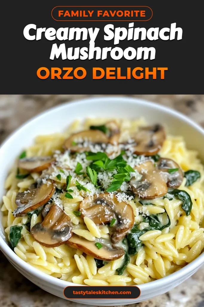 Discover the deliciousness of creamy mushroom spinach orzo, a perfect addition to your collection of orzo pasta recipes. This vegetarian creamy pasta dish is not only quick to prepare, making it ideal for easy dinner recipes, but it's also packed with flavor and nutrition. Dive into this simple mushroom recipe that will impress everyone at your table. Try it tonight! #CreamyMushroomSpinachOrzo #OrzoPastaRecipes #QuickDinnerRecipes #VegetarianPasta