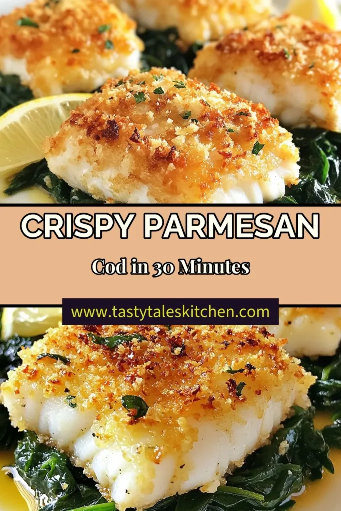 Discover this delicious Parmesan crusted cod recipe that's perfect for an easy fish dinner! Baked cod fillets are coated in crispy panko breadcrumbs and Parmesan, making a satisfying seafood dish everyone will love. Try this crispy cod dinner for a quick weeknight meal or special occasion. Ready in just 30 minutes, it's a must-try for fish enthusiasts! Save this recipe now and elevate your dinner game! #SeafoodRecipes #EasyFishRecipes #ParmesanCod #CrispyDinner