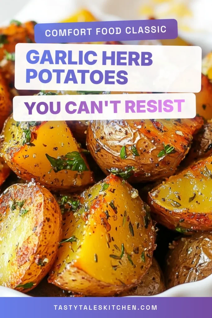 Discover the amazing flavor of Garlic Herb Roasted Potatoes with this easy roasted red potatoes recipe! Perfect as an herb-seasoned potato side dish, these crispy, oven-roasted red potatoes are ready in just 50 minutes. Tossed in garlic, rosemary, and thyme, they make an irresistible addition to any meal. Don't miss out on this delicious recipe&mdash;save it for your next dinner! #GarlicHerbPotatoes #EasyGarlicPotatoes #RoastedRedPotatoes #PotatoSideDish