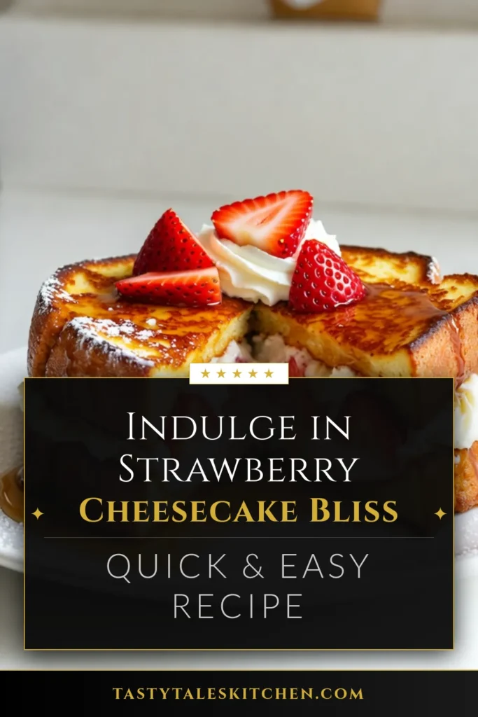 Indulge in a delightful breakfast with this Strawberry Cheesecake French Toast! This easy stuffed French toast recipe pairs thick-cut brioche with a luscious cream cheese and strawberry filling. Perfect for a sweet morning treat, this Brioche French Toast with Strawberries is a game changer. Try this Cream Cheese Stuffed French Toast today and elevate your easy French toast breakfast recipe. Save and click for the full recipe! #FrenchToast #BreakfastIdeas #Strawberries #DessertForBreakfast
