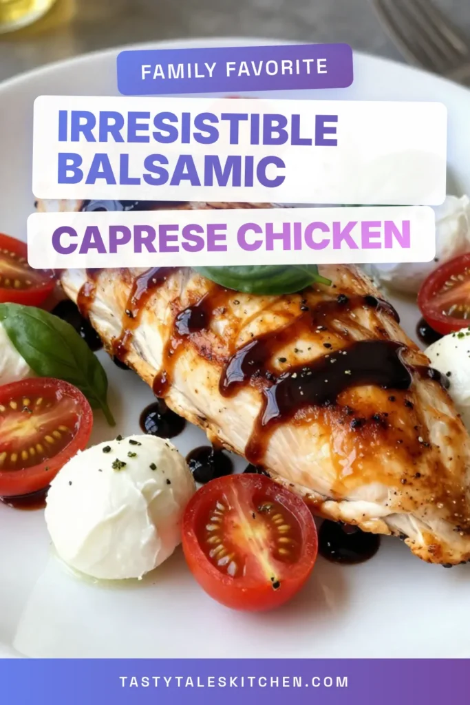 Indulge in this delicious Balsamic Glazed Caprese Chicken, an easy chicken dinner recipe that's perfect for busy weeknights! This Caprese Chicken Recipe features juicy chicken breasts drizzled with rich balsamic glaze, topped with fresh mozzarella, bright cherry tomatoes, and fragrant basil. Packed with flavors and healthy ingredients, this dish is sure to impress! Try it today and elevate your dinner game! #CapreseChicken #HealthyChickenRecipes #EasyDinnerRecipes #BalsamicGlaze