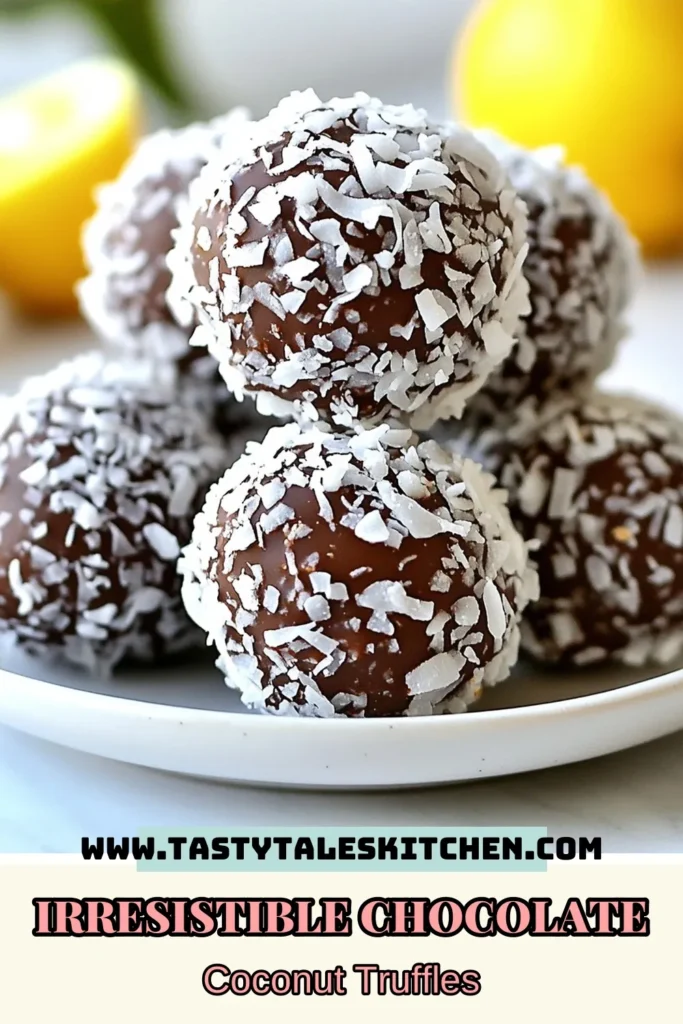 Indulge in these delightful Chocolate Coconut Snowball Truffles! Perfect for satisfying your sweet tooth, these chocolate coconut truffles are an easy no-bake coconut dessert that&rsquo;s also a healthy chocolate treat. Made with simple ingredients, this dairy-free dessert recipe offers a rich, delicious flavor that everyone will love. Try these easy chocolate truffles today and elevate your dessert game! Save this recipe for later! #ChocolateCoconutTruffles #DairyFreeDessert #NoBakeDesserts #HealthyTreats