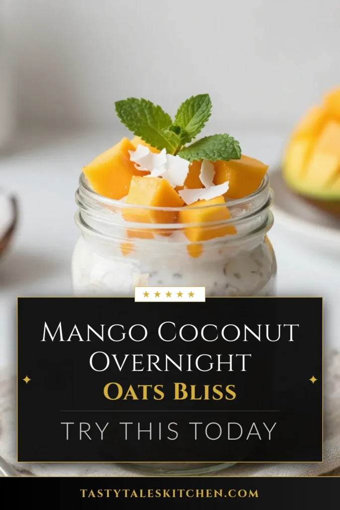 Start your day with a twist on a classic with these Mango Coconut Overnight Oats! This tropical coconut oats recipe features creamy coconut milk oats combined with ripe mango for a healthy breakfast with mango you'll love. Packed with chia seeds, it's the perfect chia seed overnight oats mix for effortless meal prep. Don&rsquo;t miss out on this delicious, nutritious recipe! Save this Mango overnight oats recipe now! #OvernightOats #HealthyBreakfast #MangoRecipes #CoconutMilk