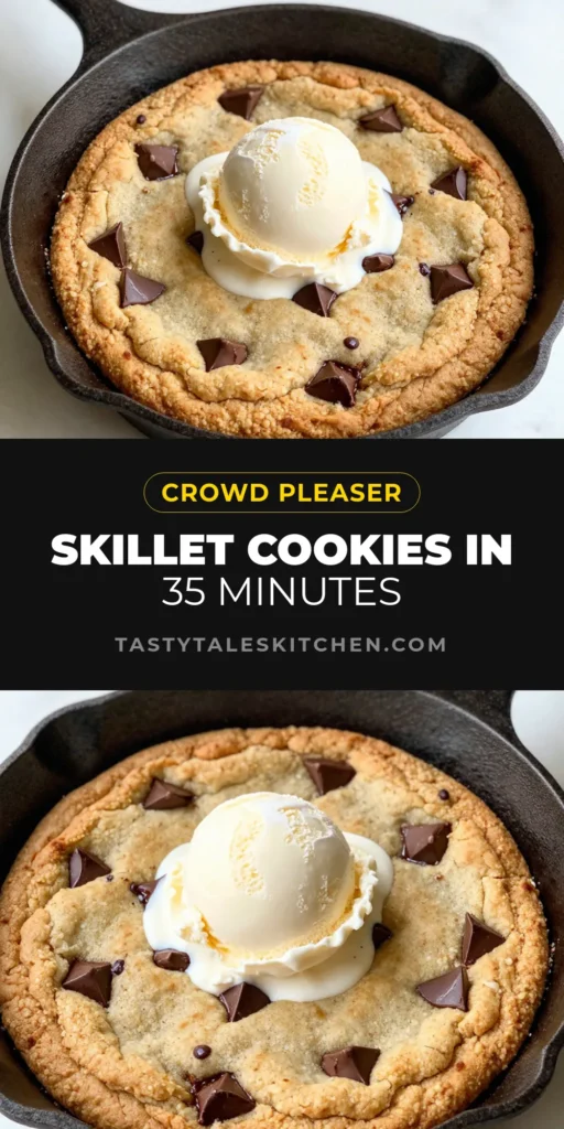 Indulge in this decadent chocolate chip cookie skillet recipe that brings together warm cookie dessert bliss in just one pan! These easy chocolate chip cookies are perfect for sharing or enjoying alone, with gooey chocolate chips melting in every bite. Serve it warm with a scoop of vanilla ice cream for the ultimate treat. Save this recipe and delight your taste buds tonight! #skilletcookies #chocolatechipcookies #cookiedessert #easybaking