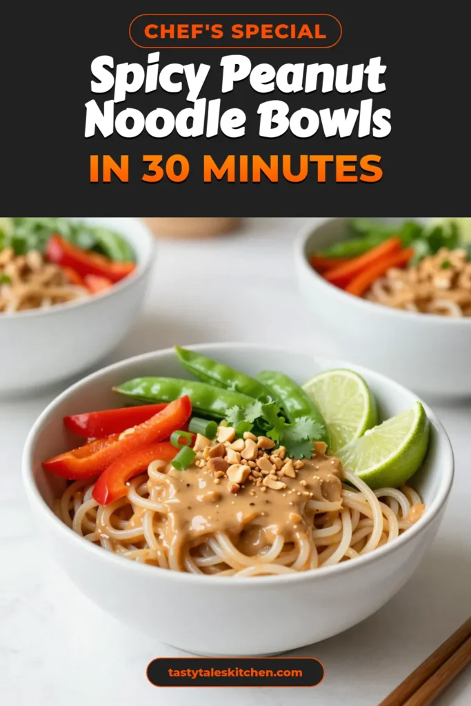 Try this delicious recipe for spicy peanut noodle bowls, a perfect rice noodle recipe that’s quick and satisfying. The easy peanut sauce brings together tender rice noodles, fresh veggies, and chicken or tofu for a delightful vegetarian noodle bowl. Ideal for meal prep or a fun weeknight dinner, these chicken and peanut noodles are sure to impress. Save this recipe for your next cooking adventure! #SpicyPeanutNoodleBowls #EasyPeanutSauce #VegetarianNoodleBowls #RiceNoodleRecipe
