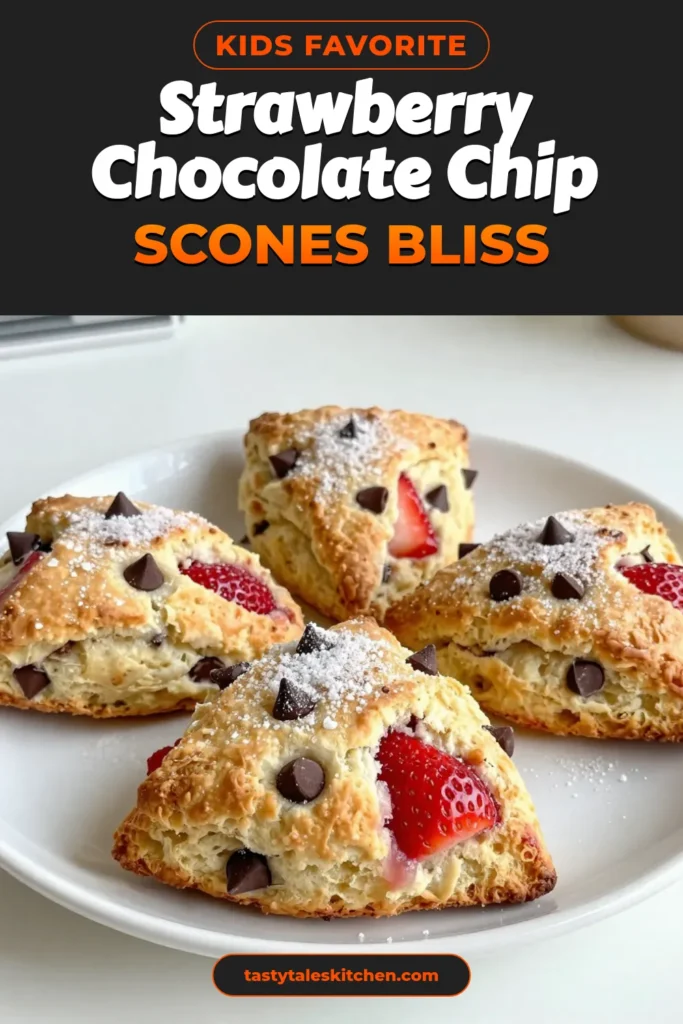 Indulge in these delightful strawberry chocolate chip scones! This scone recipe with strawberries combines sweet, fresh fruit and rich chocolate for a perfect treat. Ideal for breakfast or dessert, these easy scones with chocolate are fluffy, flavorful, and fun to make. Enjoy homemade scones with fruit that everyone will love. Try this irresistible recipe today and elevate your strawberry desserts recipes game! Save and share! #SconeRecipe #StrawberryDesserts #HomemadeScones #BakingJoy