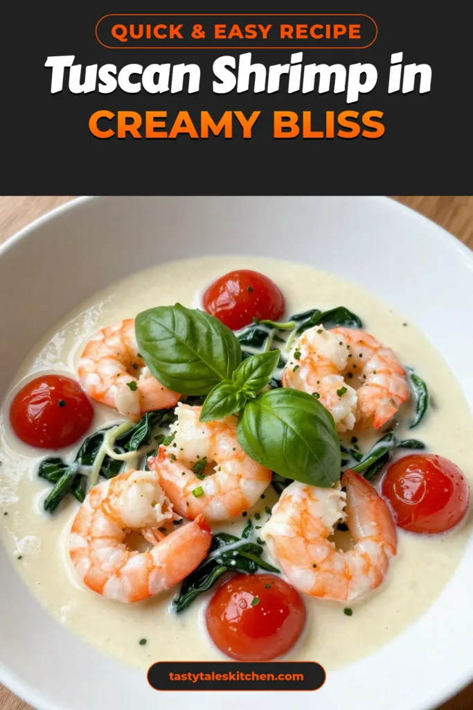 Indulge in this delicious creamy Tuscan shrimp recipe that&rsquo;s sure to impress! Perfect for a quick dinner, this easy shrimp recipe combines succulent garlic shrimp with spinach and cherry tomatoes for a rich and flavorful dish. Serve it over Tuscan shrimp pasta or enjoy it on its own for a delightful creamy shrimp dinner. Try it tonight and elevate your mealtime! Save this recipe for later! #CreamyTuscanShrimp #ShrimpPasta #EasyDinner #GarlicShrimp