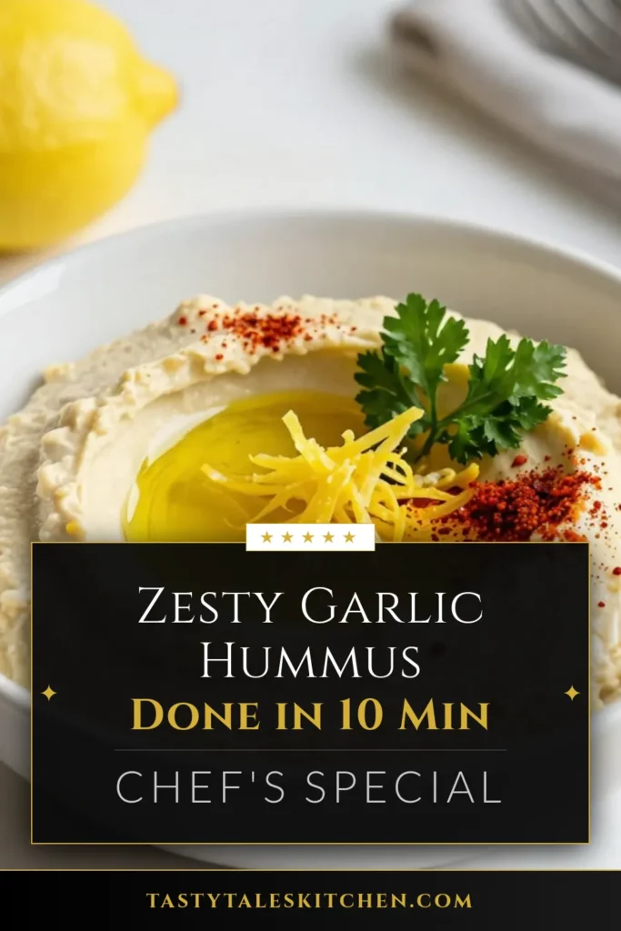 Discover the ultimate zesty hummus recipe with this Lemon Garlic Hummus! This creamy chickpea dip is loaded with healthy hummus ingredients like tahini, lemon, and garlic for a flavor explosion. Perfect for snacking or entertaining, this tahini hummus with lemon is sure to impress. Whip it up in just 10 minutes and elevate your appetizer game. Save this recipe for your next gathering! #LemonGarlicHummus #HealthyRecipes #HummusLovers #ChickpeaDip