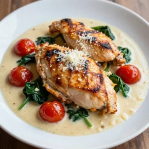 - 4 boneless, skinless chicken breasts - 2 tablespoons olive oil - 1 tablespoon unsalted butter - 4 cloves garlic, finely minced - 1 cup cherry tomatoes, halved - 1 cup fresh spinach leaves, packed - 1 cup heavy cream - ½ cup freshly grated Parmesan cheese - 1 teaspoon dried Italian herbs (oregano, basil, thyme mix) - Salt and freshly cracked black pepper to taste - Fresh basil leaves for garnish (optional) When cooking, you want to be precise with your measurements. Here are the units you'll use: - Tablespoons (tbsp) for liquids and fats - Cups for solid and liquid ingredients - Teaspoons (tsp) for smaller amounts like herbs and spices You can swap ingredients to fit your needs. Here are some ideas: - Chicken: Use turkey or even firm tofu for a plant-based option. - Olive oil: Vegetable oil or avocado oil works well too. - Heavy cream: Coconut cream or half-and-half can replace heavy cream. - Parmesan cheese: Use Pecorino Romano or nutritional yeast for a dairy-free option. - Spinach: Kale or Swiss chard can be good substitutes for spinach. These swaps maintain flavor while catering to dietary needs. Enjoy experimenting! {{ingredient_image_2}} Start by taking the chicken breasts. Season both sides with salt and pepper. This step adds flavor to the chicken. If you skip this, the chicken may taste plain. Make sure to cover all areas well. Set the chicken aside while you heat the pan. Next, heat a large skillet over medium-high heat. Add the olive oil and butter once it's hot. The butter will melt and bubble. This is your cue to add the chicken. Sear each breast for about 5 to 7 minutes. Look for a nice brown color. Check the internal temperature; it should read 165&deg;F. Once cooked, take the chicken out and place it on a plate. In the same skillet, lower the heat a bit. Add the minced garlic next. Saut&eacute; for about 30 seconds. Stir constantly to keep it from burning. Then, toss in the cherry tomatoes. Cook these for 2 to 3 minutes until they get soft. This adds a sweet and tangy flavor. Now, add the fresh spinach. Cook until it wilts, about 1 to 2 minutes. Reduce heat to low now. Pour in the heavy cream, stirring well. The cream will mix with the tomatoes and spinach. Gradually add the Parmesan cheese and Italian herbs. Keep stirring until the sauce is smooth and creamy. Finally, return the chicken to the skillet. Make sure each piece is well coated. Let it simmer for an extra 2 to 3 minutes. This helps the flavors blend beautifully. Taste the sauce. Adjust seasoning if needed. You can add more salt, pepper, or herbs based on your liking. For juicy chicken, cook each breast for 5-7 minutes per side. Use a meat thermometer to check for doneness. The internal temperature should reach 165&deg;F. Let the chicken rest for a few minutes after cooking. This keeps it moist and flavorful. Start by saut&eacute;ing garlic until fragrant. Be careful not to brown it, as that can make it bitter. After adding the cherry tomatoes, let them soften before mixing in the cream. This step helps build rich flavors. Gradually add Parmesan cheese until the sauce is smooth. Stir constantly for the best texture. Season your chicken well with salt and freshly cracked pepper. Use dried Italian herbs in the sauce for a burst of flavor. Taste the sauce and add more salt, pepper, or herbs as needed. Fresh basil can also elevate the dish. Always adjust to your personal taste for the best result. Pro Tips Rest the Chicken: Allow the chicken to rest for a few minutes after cooking. This helps the juices redistribute, ensuring a moist and tender chicken. Customize the Herbs: Feel free to use fresh herbs instead of dried for a more vibrant flavor. Fresh basil, parsley, or thyme can elevate the dish even more. Thicken the Sauce: If you prefer a thicker sauce, let it simmer a bit longer on low heat, or mix in a cornstarch slurry (1 tablespoon cornstarch mixed with 2 tablespoons water) until the desired consistency is reached. Pairing Suggestions: This creamy garlic Tuscan chicken pairs beautifully with a light salad or roasted vegetables, making for a well-rounded meal. {{image_4}} You can enhance the dish by adding mushrooms or peppers. Both options add great flavor and texture. If you choose mushrooms, slice them and saut&eacute; them with garlic. For peppers, chop them into strips and cook them with the tomatoes. This adds color and nutrition to your meal. To make this dish gluten-free, use a gluten-free pasta or serve it without pasta. Ensure that the chicken broth, if used, is gluten-free as well. The other ingredients in this recipe are naturally gluten-free. So, you can enjoy this creamy garlic Tuscan chicken worry-free. If you're looking for a vegetarian option, replace chicken with firm tofu or mushrooms. Press and cube the tofu, then saut&eacute; it until golden. For a heartier dish, use both mushrooms and spinach. Keep the creamy sauce and enjoy a rich, flavorful meal that everyone will love. You can store leftover Creamy Garlic Tuscan Chicken in the fridge. Place it in an airtight container. Make sure it cools down first. It will stay fresh for about 3 to 4 days. When you want to eat it again, grab it from the fridge and enjoy! If you want to keep it longer, you can freeze it. First, let the chicken cool completely. Then, wrap it tightly in plastic wrap. Place it in a freezer-safe bag or container. It will last about 2 to 3 months in the freezer. Just remember to label it with the date! When you're ready to eat, reheating is easy. For best results, thaw it overnight in the fridge. Then, heat it in a skillet over low heat. Stir gently until it's warm. You can also use the microwave, but be careful not to overcook it. Enjoy your tasty meal! You can serve this dish with many sides. I love pairing it with pasta. It soaks up the creamy sauce well. You might also try rice or quinoa for a healthy option. If you want something lighter, a fresh salad works great too. Garlic bread is another delicious choice. It adds a nice crunch and flavor. Yes, you can! If you want a stronger flavor, try using feta cheese. Goat cheese also adds a tangy taste. If you prefer something milder, mozzarella is a good choice. Just remember that different cheeses melt differently. This can change the sauce's texture. To make this dish dairy-free, swap the heavy cream with coconut milk. It gives a rich feel without dairy. Use nutritional yeast instead of Parmesan for a cheesy flavor. You can also use a dairy-free cheese. Just check the label for any hidden dairy. This way, you can enjoy the dish without dairy! This article covered the key ingredients for creamy garlic Tuscan chicken, along with cooking methods. We looked at how to prepare and sear the chicken, and how to make a smooth cream sauce. I shared tips for cooking it perfectly, as well as variations you can try based on your needs. Lastly, I provided storage info and answered common questions. Now you can confidently cook and enjoy this dish in many ways. Happy cooking!
