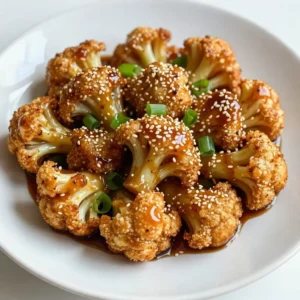 - 1 medium head of cauliflower - 1 cup all-purpose flour - ½ cup cornstarch - ¼ cup soy sauce - 1 teaspoon garlic powder - 1 teaspoon onion powder - ½ teaspoon salt - ¼ teaspoon black pepper - 2 tablespoons pure maple syrup - 1 tablespoon rice vinegar - 2 teaspoons toasted sesame oil - Garnishes such as sesame seeds and green onions Let's break down what you need for Sticky Sesame Cauliflower. First, the main ingredient is a medium head of cauliflower. You should cut it into bite-sized florets. This makes it easy to eat and helps it cook well. Next, you need the dry ingredients for the batter. Grab 1 cup of all-purpose flour and ½ cup of cornstarch. These give the cauliflower a nice crunch when fried. For seasonings, you&rsquo;ll need 1 teaspoon of garlic powder and 1 teaspoon of onion powder. These add great flavor. Don't forget ½ teaspoon of salt and ¼ teaspoon of black pepper. These simple seasonings really enhance the dish. Now, for the sticky sauce, gather ¼ cup of soy sauce as the base. You&rsquo;ll also need 2 tablespoons of pure maple syrup for sweetness. Add 1 tablespoon of rice vinegar for a tangy kick. Finally, include 2 teaspoons of toasted sesame oil to boost that rich sesame flavor. To make your dish even prettier, use garnishes like toasted sesame seeds and finely chopped green onions. These not only add taste but also make the dish look great on the plate. {{ingredient_image_2}} 1. In a medium mixing bowl, whisk together these dry ingredients: - 1 cup all-purpose flour - ½ cup cornstarch - 1 teaspoon garlic powder - 1 teaspoon onion powder - ½ teaspoon salt - ¼ teaspoon black pepper 2. Gradually add ½ cup water while whisking. Keep stirring until the batter is smooth and thick. It should have no lumps. 1. Take each cauliflower floret. Dip it into the batter, making sure it gets fully coated. 2. Allow any extra batter to drip back into the bowl. This ensures an even coat on each piece. 1. Heat oil in a heavy-bottomed pot to 350&deg;F. Use vegetable or canola oil for best results. 2. Carefully add the battered cauliflower florets in batches. Do not overcrowd the pan. 3. Fry them for about 4-5 minutes. Look for a golden brown color and crispy texture on all sides. 4. Once done, use a slotted spoon to remove the florets. Place them on a plate lined with paper towels to drain any extra oil. To get that perfect crunch, keep the oil temperature steady. Heat your oil to about 350&deg;F (175&deg;C). Use a thermometer to check. If the oil is too cool, the cauliflower won't crisp up well. If it&rsquo;s too hot, it can burn quickly. Also, avoid overcrowding the pan when frying. Fry in small batches so each piece gets enough space. This keeps the oil hot and helps every floret become golden and crispy. When making the sticky sauce, use a simmering technique. Combine soy sauce, maple syrup, rice vinegar, and sesame oil in a saucepan. Heat over medium flame until it simmers. Stir it occasionally. Let it cook for about 2-3 minutes. This helps the sauce thicken and stick better to the cauliflower. If your sauce feels too thin, simmer it a bit longer. The longer you simmer, the thicker it gets. Just watch it closely so it doesn&rsquo;t burn. For a beautiful presentation, use vibrant serving platters. A colorful plate makes your dish pop. Transfer the sticky sesame cauliflower onto the platter carefully. Garnish with toasted sesame seeds and chopped green onions for extra color. You can also add lime wedges on the side. This adds a zesty kick and a fresh look. Enjoy the blend of flavors and colors! Pro Tips Adjust the Batter Consistency: If the batter seems too thick, gradually add more water until it reaches a smooth, thick consistency that clings to the cauliflower without dripping off. Frying Temperature Matters: Ensure your oil is at the right temperature (around 350&deg;F or 175&deg;C) before adding the cauliflower. This helps achieve a crispy texture without making them greasy. Use Fresh Ingredients: For the best flavor, opt for fresh garlic and green onions. Fresh ingredients enhance the dish's overall taste and aroma. Experiment with Garnishes: Try adding chili flakes or crushed peanuts along with sesame seeds for an extra layer of flavor and texture that complements the sticky sauce. {{image_4}} You can change the coating to fit your needs. If you want a gluten-free option, use almond flour or chickpea flour. Both give a nice crunch and flavor. To add some heat, mix in cayenne pepper or chili powder. This will spice up your dish and give it a kick. Adjust the amount based on how spicy you want it. While the sticky sauce is great, you can try teriyaki sauce instead. This adds a sweet and savory twist. You can also experiment with citrus flavors. Adding lime or orange juice brightens the dish. It gives a fresh taste that pairs well with the cauliflower. Don&rsquo;t stop at cauliflower! You can add other veggies like broccoli or bell peppers. This makes the dish colorful and nutritious. For protein enhancements, try adding tofu or chickpeas. This makes your meal heartier and more filling. Enjoy mixing and matching to find your perfect blend! To keep your sticky sesame cauliflower fresh, store it in the fridge. Place it in an airtight container. This helps keep moisture out and keeps the flavors intact. Make sure it cools down first. You can enjoy the leftovers for up to three days. When it's time to heat up your cauliflower, you want to keep it crispy. The best way is to use your oven. Preheat it to 350&deg;F (175&deg;C). Spread the cauliflower on a baking sheet. Heat for about 10 to 15 minutes. This makes it crispy again, just like when you first made it. You can also use an air fryer for quick reheating. Set it to 350&deg;F. Cook for about 5 to 7 minutes. Both methods are great for keeping that crunchy texture. If you want to save some for later, freezing is an option. First, let the cauliflower cool completely. Then, place it in a freezer-safe bag or container. Remove as much air as possible. This helps prevent freezer burn. You can freeze it for up to a month. When you're ready to eat, take it out and thaw it in the fridge overnight. To reheat, follow the same oven or air fryer steps. This way, you&rsquo;ll still enjoy that sticky, tasty goodness. Yes, you can prepare Sticky Sesame Cauliflower ahead of time. Store the cooked cauliflower in an airtight container in the fridge. It will stay fresh for about three days. To reheat, use an oven or air fryer. Preheat the oven to 350&deg;F. Place the cauliflower in a single layer on a baking sheet. Heat for about 10-15 minutes. This keeps the cauliflower crispy. Avoid using a microwave, as it can make the cauliflower soggy. To add spice, mix in chili powder or hot sauce into the batter. You can also toss in some red pepper flakes when making the sticky sauce. For a fiery twist, add Sriracha or your favorite hot sauce. Adjust the amount based on your taste. Another option is to serve the cauliflower with a spicy dipping sauce. This gives you control over the heat level while enjoying those sticky flavors. Sticky Sesame Cauliflower pairs well with several side dishes. Here are some ideas: - Steamed rice: The sticky sauce complements plain rice perfectly. - Quinoa: A healthy, nutty option that adds protein. - Stir-fried vegetables: Add color and crunch with a veggie mix. - Noodles: Serve over rice noodles or soba for a filling meal. For a complete meal, consider adding a protein. Grilled chicken, tofu, or shrimp work well. Enjoy this dish as part of a larger spread, or make it the star of your dinner table. You&rsquo;ve learned how to make sticky sesame cauliflower from scratch. We covered essential ingredients, step-by-step instructions, and helpful tips for cooking. Storage options were also discussed to keep your leftovers fresh. This dish is easy to customize and great for sharing. With various coatings and sauces, you can tailor it to your taste. Enjoy creating crispy cauliflower that impresses!