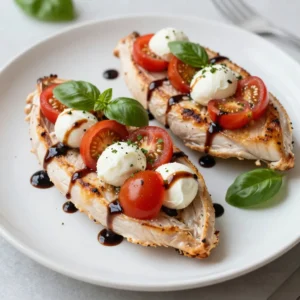 - 2 large boneless, skinless chicken breasts - 1 cup cherry tomatoes, halved - 1 cup fresh mozzarella balls, halved - ¼ cup fresh basil leaves, finely chopped - 2 tablespoons balsamic glaze - 2 tablespoons extra virgin olive oil - 2 cloves garlic, finely minced - 1 teaspoon Italian seasoning - Salt and freshly ground black pepper to taste - Toothpicks or kitchen twine for securing The main star of this dish is the boneless skinless chicken breasts. They are easy to handle and cook evenly. The cherry tomatoes add a bright pop of flavor. Fresh mozzarella brings a creamy texture that melts beautifully. Fresh basil leaves give your dish a lovely aroma and taste. You&rsquo;ll also want balsamic glaze. It adds a sweet tanginess that pairs well with the chicken. Extra virgin olive oil is key for cooking and adds richness. Garlic enhances the overall flavor with its bold presence. Italian seasoning blends the herbs and spices for a warm note. Season with salt and freshly ground black pepper to enhance all the flavors. Finally, toothpicks or kitchen twine will help keep the stuffing inside the chicken as it cooks. This combination of ingredients makes for a flavorful dinner delight that is both satisfying and easy to prepare. {{ingredient_image_2}} - Preheat your oven to 375&deg;F (190&deg;C). This helps cook the chicken just right. - Place the chicken breasts on a cutting board. Carefully slice each one horizontally to make a pocket. Don't cut all the way through. Leave the base intact. - In a bowl, mix together the halved cherry tomatoes, mozzarella balls, chopped basil, balsamic glaze, minced garlic, salt, and pepper. Stir until everything is well combined. - Spoon the tomato and mozzarella mixture into the pockets of each chicken breast. Make sure each pocket is filled well. This adds great flavor. - Close the openings gently. Use toothpicks or kitchen twine to secure them. This stops the stuffing from spilling out when cooking. - Heat olive oil in a large, oven-safe skillet over medium-high heat. - Add the stuffed chicken breasts to the hot skillet. Sear each side for 3-4 minutes until they turn golden brown. - After browning, sprinkle Italian seasoning over the chicken. - Carefully transfer the skillet to your preheated oven. Bake for 20-25 minutes or until chicken reaches 165&deg;F (74&deg;C). - Once done, take the skillet out and let the chicken rest for 5 minutes. Remove toothpicks or twine carefully. - For serving, drizzle any juices over the chicken slices. Add fresh basil leaves for color and taste. To ensure your chicken cooks through, check the internal temperature. It should reach 165&deg;F (74&deg;C). Use a meat thermometer for accuracy. If you cut into the chicken, juices should run clear, not pink. For a perfect sear, heat your skillet well before adding the chicken. Use medium-high heat and add oil once the pan is hot. Sear for about 3-4 minutes on each side until golden brown. This step adds great flavor and texture. For a stunning plate, serve the chicken on a large platter. Surround it with fresh basil leaves for a burst of color. You can drizzle balsamic glaze around the chicken for a nice touch. When serving, slice the chicken to show off the vibrant filling. Drizzle any remaining juices over the top. This adds moisture and enhances the flavor. Marinating your chicken can take the taste to another level. A simple mix of olive oil, garlic, and Italian herbs works wonders. Let the chicken soak in this blend for at least 30 minutes before cooking. Great sides to serve with Caprese Stuffed Chicken include a fresh salad or roasted vegetables. Garlic bread also complements this dish nicely. Consider adding a light pasta dish for a complete meal. Pro Tips Use Fresh Ingredients: Always opt for fresh mozzarella and ripe cherry tomatoes for the best flavor in your Caprese stuffed chicken. Don&rsquo;t Overstuff: While it may be tempting to add lots of filling, be careful not to overstuff the chicken to avoid spillage during cooking. Let It Rest: Allowing the chicken to rest for a few minutes after baking helps the juices redistribute, ensuring a moist and tender result. Experiment with Seasoning: Feel free to add your favorite herbs or spices to the filling for a personalized touch that enhances the flavor profile. {{image_4}} You can change the cheese and tomatoes in this dish. Try burrata instead of mozzarella. It adds creaminess. For a twist, use sun-dried tomatoes instead of fresh ones. They give a rich flavor. Herbs can also change the taste. Instead of basil, use parsley or thyme. These herbs bring a new taste to your dish. A mix of herbs can also work well. You can grill or bake the chicken. Grilling gives a smoky flavor. Bake it in the oven for a juicy result. Both methods cook the chicken well. If you prefer, use a slow cooker or Instant Pot. These methods keep the chicken tender and flavorful. Just adjust the cooking time. Slow cooker may take longer, while the Instant Pot cooks quickly. For gluten-free meals, this recipe works well. All the ingredients are gluten-free. Just check labels on your balsamic glaze. You can make it low-carb by skipping the glaze. Serve it with a salad instead of bread. If you're looking for vegan options, replace the chicken. Use large mushrooms or eggplant slices. Stuff them with the same filling for a tasty dish. To keep your Caprese stuffed chicken fresh, use airtight containers. Glass or plastic containers work well. Let the chicken cool to room temperature first. Store it in the fridge for up to three days. Label your containers with the date for easy tracking. For the best taste, reheat the chicken in the oven. Preheat the oven to 350&deg;F (175&deg;C). Place the chicken in a baking dish. Cover it with foil to keep it moist. Heat for about 15-20 minutes. You can also use a microwave, but the oven keeps it juicier. You can freeze the stuffed chicken before or after cooking. If freezing before cooking, wrap each piece tightly in plastic wrap. Place them in a freezer-safe bag. They will last for up to three months. If freezing after cooking, let it cool first. Then, follow the same wrapping steps. Always label with the date. Cook Caprese stuffed chicken breast at 375&deg;F (190&deg;C) for 20-25 minutes. This time ensures the chicken cooks through. You want it to reach 165&deg;F (74&deg;C) inside. Use a meat thermometer for the best results. Cooking times may vary by oven, so check for doneness. A golden-brown crust will also show it&rsquo;s ready. Yes, you can prepare Caprese stuffed chicken ahead of time. Stuff the chicken and cover it. Store it in the fridge for up to 24 hours. This method saves time on busy nights. Just remember to take it out 30 minutes before cooking. This helps the chicken cook evenly. Pair Caprese stuffed chicken with fresh salads or roasted veggies. A light arugula salad adds a nice crunch. Garlic bread is also a great option. You might enjoy pairing it with pasta tossed in olive oil. A side of rice can soak up the delicious juices too. Make your meal colorful and balanced! Caprese stuffed chicken is a simple yet flavorful dish. We explored its key ingredients, like chicken, mozzarella, and basil. I shared step-by-step cooking instructions and tips for a perfect meal. Variations allow you to customize flavors and methods. Proper storage keeps leftovers fresh, and I answered common questions to guide you. Enjoy this delicious dish and make it your own!