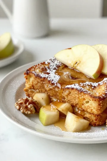 - Thick bread (6 slices, such as challah or brioche) - Eggs (3 large) - Whole milk (1 cup) - Heavy cream (½ cup) - Pure maple syrup (¼ cup) - Vanilla extract (1 teaspoon) - Ground cinnamon (1 teaspoon) - Ground nutmeg (½ teaspoon) - Apples (2 medium, preferably Granny Smith) - Chopped walnuts (½ cup, optional) - Unsalted butter (1 tablespoon for greasing) - Powdered sugar (for dusting) To make a great Apple Cinnamon French Toast Bake, gather these ingredients. Start with thick bread. I love using challah or brioche, as they soak up the custard well. You need three large eggs for a rich base. Whole milk and heavy cream add creaminess. Next, we need some flavor boosters. Pure maple syrup brings sweetness, while vanilla extract adds depth. Ground cinnamon and nutmeg give that warm, cozy taste. Don&rsquo;t forget the apples! Two medium Granny Smith apples work best. Their tartness balances the sweet. If you like a little crunch, add chopped walnuts. Grease your baking dish with unsalted butter to prevent sticking. Lastly, keep some powdered sugar for dusting on top. This adds a lovely finish to your bake! {{ingredient_image_2}} - Preheat your oven to 350&deg;F (175&deg;C). - Grease a 9x13 inch baking dish with butter. - Tear the bread into rustic chunks. - Layer the bread in the baking dish with diced apples and walnuts. - In a bowl, whisk together the eggs, milk, cream, syrup, vanilla, cinnamon, and nutmeg. - Pour the custard over the bread and apples. - Cover the dish and let it sit for 30 minutes, or refrigerate overnight. - Bake covered for 30 minutes, then uncover and bake for another 15-20 minutes. - Use day-old bread for better texture. This gives the bake a nice crunch. - Experiment with different types of apples for varied taste. Try Granny Smith for tartness or Honeycrisp for sweetness. - Ensure custard is fully absorbed by pressing down on the bread. This helps the bread soak up all the flavors. - Opt for a longer refrigeration for deeper flavor melding. Letting it sit overnight makes a big difference. - Serve warm with maple syrup and fresh apple slices. This adds a pop of color and taste. - Add whipped cream for an indulgent finish. It makes each bite feel special. Pro Tips Choose the Right Bread: Using thick-sliced bread like challah or brioche will provide the best texture and flavor for your French toast bake. Let It Soak: Allowing the bread to absorb the custard mixture for at least 30 minutes (or overnight) enhances the flavor and ensures a moist bake. Variations: Feel free to experiment with different types of apples or add other fruits such as pears or berries for a unique twist! Serving Suggestions: Serve warm with extra maple syrup, fresh fruit, or even a scoop of vanilla ice cream for a decadent brunch treat. {{image_4}} To make this dish lighter, swap out whole milk for almond milk. This change keeps the creaminess while cutting calories. You can also use low-fat cream instead of heavy cream. This will help you enjoy the same great taste without all the fat. Adding dried fruits can make this dish even better. Try mixing in raisins or cranberries for extra sweetness. You can also enhance the flavor by adding spices like cardamom or ginger. These spices will give your bake a warm, cozy feel. If you want a nut-free dish, simply omit the walnuts. You can also replace them with sunflower seeds for a nice crunch. Using a nut-free bread variety is a good option too. This way, everyone can enjoy this tasty breakfast treat. After enjoying your Apple Cinnamon French Toast Bake, store any leftovers in an airtight container. Keep it in the refrigerator. This dish tastes best when eaten within 3-5 days. For longer storage, you can freeze your baked French toast bake in portions. This makes it easy to enjoy later. Just remember to thaw it overnight in the refrigerator before reheating. To get the best texture, reheat in the oven. Preheat the oven to 350&deg;F (175&deg;C) and warm it for about 10-15 minutes. If you need a quicker option, microwave individual servings for convenience. Yes, you can prepare this dish the night before. Just cover the baking dish tightly and place it in the fridge. Then, bake it fresh the next morning. This helps the flavors mix well and saves time. Thick breads work best for this dish. I recommend using challah or brioche. These breads soak up the custard well and give a nice texture. They also add a rich flavor that makes each bite special. To make this dish gluten-free, choose gluten-free bread. Make sure all your other ingredients, like milk and syrup, are also gluten-free. This way, you can enjoy the same great taste without the gluten. Yes, you can switch the apples for other fruits. Pears work great and add a sweet twist. You might even try berries or peaches for a fun change. Just remember to adjust the sweetness if needed. This blog post covered how to create a delicious French toast bake. We listed all the ingredients, shared step-by-step instructions, and provided helpful tips. You learned about variations to customize your dish and storage methods for leftovers. In conclusion, making a French toast bake is easy and fun. With simple ingredients and a bit of time, you can create a warm, tasty meal. Enjoy experimenting with flavors to find your favorite version. Cooking should always be a joyful adventure!