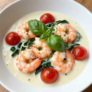Here is what you need to make Creamy Tuscan Shrimp: - 1 lb (450g) large shrimp, peeled and deveined - 2 tablespoons extra-virgin olive oil - 3 cloves garlic, finely minced - 1 cup cherry tomatoes, halved - 1 cup fresh baby spinach - 1 cup heavy whipping cream - ½ cup freshly grated Parmesan cheese - 1 teaspoon Italian seasoning blend - Salt and freshly ground black pepper to taste - Fresh basil leaves, for garnish Gathering these ingredients is key for a tasty dish. The shrimp gives a nice protein base. Olive oil adds richness. Garlic brings a strong flavor. Cherry tomatoes add sweetness. Spinach provides color and nutrition. Heavy cream makes everything creamy. Parmesan cheese adds a salty touch. Italian seasoning gives warmth. Salt and black pepper enhance all the flavors. Fresh basil will brighten your dish. Each ingredient plays a role in making this dish rich and delightful. You can find most of these items at your local store. If you're missing something, feel free to swap it out! Cooking should be fun and flexible. {{ingredient_image_2}} Start by heating the pan. Use a large skillet and add two tablespoons of extra-virgin olive oil. Heat it on medium. When it feels hot, add three cloves of finely minced garlic. Saut&eacute; the garlic for about 30 seconds. Stir it often until it smells nice and turns golden. Watch closely to avoid burning. Burnt garlic can ruin your dish. Next, it's time to cook the shrimp. Add one pound of peeled and deveined shrimp to the skillet. Season them with salt, black pepper, and one teaspoon of Italian seasoning. Cook the shrimp for 2-3 minutes. Flip them halfway through. Look for them to turn pink and opaque. This shows they are done. Once cooked, take the shrimp out of the skillet and place them on a plate. Now, let&rsquo;s make the cream sauce. In the same skillet, add one cup of halved cherry tomatoes. Cook them for about 2 minutes. Stir gently until they soften. After that, fold in one cup of fresh baby spinach. Cook it for about one minute, stirring often. It will wilt down nicely. Now pour in one cup of heavy whipping cream. Stir it continuously and bring it to a gentle simmer. Lower the heat to keep it simmering softly. Then, mix in half a cup of freshly grated Parmesan cheese. Stir until the cheese melts and the sauce is creamy. Now, we&rsquo;ll combine everything. Return the cooked shrimp to the skillet. Gently stir to coat the shrimp in the creamy sauce. Allow it to heat for one more minute. Taste and adjust seasoning with more salt and pepper if needed. This final touch makes all the difference. To get that perfect creamy texture, use heavy whipping cream. It blends well with the cheese and makes the sauce rich. If you want a lighter option, you can use half-and-half. Just know it won&rsquo;t be as thick. For salt and pepper, I suggest starting with 1 teaspoon of salt and &frac12; teaspoon of pepper. Taste the sauce before serving. You can always add more. Fresh herbs, like basil or parsley, boost flavor a lot. Chop them and stir them in at the end. Serving your Creamy Tuscan Shrimp over pasta looks great. It soaks up the sauce and makes each bite tasty. You can also serve it with crusty bread. This is perfect for dipping. For garnish, add more fresh basil and a sprinkle of Parmesan cheese. A drizzle of olive oil adds a nice touch too. Pro Tips Perfectly Cooked Shrimp: Avoid overcooking the shrimp; they should be cooked just until they turn pink and opaque for the best texture. Fresh Ingredients Matter: Use fresh spinach and ripe cherry tomatoes to enhance the flavor and presentation of your dish. Adjusting Creaminess: For a lighter sauce, you can substitute half of the heavy cream with chicken or vegetable broth. Garnish for Flavor: Don't skip fresh basil; it adds a burst of flavor and a beautiful presentation to your dish. {{image_4}} You can swap shrimp for chicken or tofu. If you prefer chicken, use boneless, skinless breasts. Cook them in the same way as shrimp. Just make sure they reach 165&deg;F (75&deg;C) for safety. For tofu, use firm or extra-firm tofu. Cut it into cubes and saut&eacute; until golden. This gives you a great texture. Both options keep the dish tasty and creamy. To make this dish gluten-free, use gluten-free pasta or skip the pasta entirely. The creamy sauce is naturally gluten-free, so you can enjoy it without worry. For a dairy-free option, swap heavy cream with coconut cream or a nut-based milk. Nutritional yeast can replace Parmesan cheese for a cheesy flavor. These swaps keep the dish delicious without dairy. Want to spice things up? Add red pepper flakes for heat. A pinch can transform the dish. Lemon juice brings brightness and fresh flavor, adding a nice zing. Fresh herbs like parsley or oregano can lift the taste too. Experiment with these flavors to find your perfect blend. To store Creamy Tuscan Shrimp, first let it cool. Place the leftovers in an airtight container. This keeps the dish fresh and prevents odors. Make sure to seal it well. You can keep it in the fridge for easy access. If you want to save it for longer, consider freezing it. When reheating, I suggest using the stove. Place the shrimp in a skillet on low heat. Stir gently to warm it up. This method helps keep the shrimp tender. You can also add a splash of cream to help restore the sauce's texture. Avoid using a microwave if you can, as it can overcook the shrimp. In the fridge, Creamy Tuscan Shrimp lasts about 3 days. If you freeze it, it can stay good for up to 3 months. Just remember to thaw it in the fridge overnight before reheating. Proper storage helps maintain its rich flavors and creamy texture. Yes, you can use frozen shrimp for this recipe. Start by thawing the shrimp. Place them in a bowl of cold water for about 15 minutes. This helps them thaw evenly. After thawing, drain and pat them dry with a paper towel. Dry shrimp cook better and get that nice pink color. Cook them just like fresh shrimp in the recipe. The cooking time stays the same, around 2-3 minutes per side. To make this dish less creamy, you can cut back on the heavy cream. Try using half a cup instead of a full cup. You can also mix in some chicken broth or vegetable broth for flavor. This keeps the richness while lowering the creaminess. Adding more tomatoes or spinach boosts flavor without adding cream. You can also use Greek yogurt for a lighter touch. Creamy Tuscan Shrimp pairs well with many sides. Here are some great options: - Cooked pasta, like fettuccine or penne - Crusty bread for dipping in the sauce - A fresh green salad with lemon dressing - Garlic bread to complement the flavors - Steamed vegetables, like broccoli or asparagus These sides make your meal complete and delicious! In this blog post, I covered how to make Creamy Tuscan Shrimp, detailing the key ingredients, step-by-step instructions, and helpful tips. You learned how to saut&eacute; garlic and cook shrimp perfectly. I shared ways to achieve a creamy texture and enhance flavor. Remember, you can customize the dish with alternative proteins and adjust for dietary needs. Whether served over pasta or with crusty bread, this meal shines. Enjoy your cooking adventure and impress your loved ones with this delightful dish!