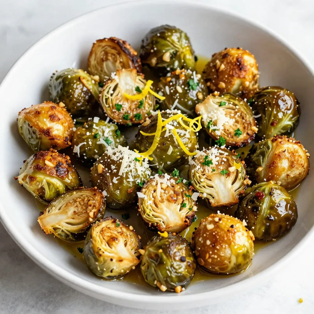 - 1 lb (450g) Brussels sprouts, trimmed and halved - 3 tablespoons extra virgin olive oil - 4 cloves fresh garlic, finely minced - ¼ cup freshly grated Parmesan cheese - 1 teaspoon dried Italian seasoning - Salt and freshly ground black pepper, to taste - Optional: Zest of 1 lemon for a citrusy finish In this recipe, fresh Brussels sprouts are the star. You want to pick firm sprouts with bright green leaves. Trim them well and cut them in half to expose their tender inside, ensuring even cooking. Next, the olive oil adds richness and helps the seasonings stick. I prefer extra virgin olive oil for its fresh flavor. Minced garlic brings a punch of taste, while the Parmesan gives a cheesy, savory touch that makes these sprouts irresistible. The Italian seasoning packs in more flavor, while salt and pepper balance everything. If you want a burst of freshness, add lemon zest at the end. This adds a bright note that lifts the dish. Mixing these ingredients well ensures every sprout is coated. This step is key for flavor. The Parmesan should stick all over, creating a lovely crust when cooked. You are in for a treat with these Garlic Parmesan Air Fryer Brussels Sprouts! {{ingredient_image_2}} Preheat your air fryer to 375&deg;F (190&deg;C). This step is key for even cooking. The hot air helps the Brussels sprouts become crispy and golden. In a large bowl, add 1 pound of trimmed and halved Brussels sprouts. Pour in 3 tablespoons of extra virgin olive oil. Then, add 4 minced garlic cloves, 1 teaspoon of dried Italian seasoning, and salt and pepper to taste. Toss everything well. Ensure each sprout gets a nice coat of oil and seasonings. For extra zing, you can add the zest of 1 lemon. Carefully place the seasoned Brussels sprouts in the air fryer basket. Arrange them in a single layer for even cooking. Cook for 12 to 15 minutes. Halfway through, shake the basket. This action helps them brown evenly. After cooking, they should look beautifully golden and crispy. Enjoy this tasty treat! To achieve the best crispiness, set your air fryer to 375&deg;F (190&deg;C). This temperature helps the Brussels sprouts cook evenly. Don't skip shaking the basket halfway through cooking. This step ensures all sides get that perfect golden brown. If your Brussels sprouts are not crispy, check the cooking time. They may need a few extra minutes. You might also want to try a bit more olive oil. Remember, each air fryer cooks differently. Adjust the time based on your model for the best results. For a beautiful dish, serve the Brussels sprouts in a rustic bowl. Adding fresh parsley makes the dish pop with color. They pair well with roasted chicken or grilled fish. You can also serve them as a tasty side for a hearty steak. Add a sprinkle of lemon zest just before serving for a refreshing touch. Pro Tips Choose Fresh Brussels Sprouts: Always select firm and vibrant Brussels sprouts for the best flavor and texture. Look for ones that are tightly closed and free from blemishes. Preheating is Key: Preheating your air fryer ensures that the Brussels sprouts cook evenly and achieve that perfect crispy texture. Don&rsquo;t skip this step! Adjusting Cooking Time: Cooking times may vary based on the size of your Brussels sprouts and the air fryer model. Check for doneness a couple of minutes before the recommended time. Experiment with Seasonings: Feel free to add your own twist by experimenting with different seasonings, such as smoked paprika or chili flakes, for an extra kick! {{image_4}} You can make your Garlic Parmesan Air Fryer Brussels sprouts even more exciting. Try adding spices like chili flakes or paprika to kick up the heat. A pinch of these spices adds a new layer of flavor. You can also swap Parmesan for other cheeses, like Pecorino Romano. This cheese has a sharp taste that pairs well with Brussels sprouts. For those who follow a vegan diet, you can use cheese substitutes. Nutritional yeast is a great option. It gives a cheesy flavor without using dairy. If you need a gluten-free meal, this recipe is already safe. Just check the cheese labels to ensure they meet your needs. Using seasonal vegetables can enhance your dish. You might add sweet potatoes or carrots for extra sweetness. Try mixing in some fresh herbs like thyme or rosemary. These herbs bring fresh flavors that brighten up the Brussels sprouts. Enjoy the fun of changing the recipe with what&rsquo;s in season! To store leftover Garlic Parmesan Air Fryer Brussels sprouts, let them cool first. Place them in an airtight container. You can store them in the fridge for up to three days. Make sure to keep them in a single layer if possible. This helps prevent sogginess. Reheating these Brussels sprouts can be tricky. You want to keep them crispy. The best way to reheat is in the air fryer. Preheat your air fryer to 350&deg;F (175&deg;C). Heat the sprouts for about 5-7 minutes. Shake the basket halfway through to ensure even heating. You can freeze cooked Brussels sprouts, but they may lose some crispness. To freeze them safely, let them cool completely. Spread them out on a baking sheet in a single layer. Freeze for 1-2 hours until firm. Then, transfer them to a freezer bag. They can last for up to three months in the freezer. When you're ready to eat, thaw them overnight in the fridge. Reheat in the air fryer for the best results. Cooking Brussels sprouts in an air fryer takes about 12 to 15 minutes. Set your air fryer to 375&deg;F (190&deg;C). Shaking the basket halfway through helps them cook evenly. You want them golden brown and crispy. Yes, you can use frozen Brussels sprouts. However, they may be softer. If using frozen, cook them for 15 to 18 minutes. Make sure to shake the basket often. This will help them crisp up better and get more flavor. To boost flavor, try adding extra garlic or a sprinkle of lemon zest. Adding spices like paprika or chili flakes can also add a kick. Mixing in a splash of balsamic vinegar before serving brings out a nice tang. Always taste and adjust salt and pepper to your liking. Brussels sprouts in the air fryer create a tasty and crisp dish. We explored ingredients, including olive oil, garlic, and Parmesan cheese. The step-by-step guide covered preparation, cooking times, and tips for the perfect crunch. Variations let you change flavors and adapt for special diets. Remember to store extras well and reheat for best results. Enjoy experimenting with this simple recipe. It may become your new favorite side dish!
