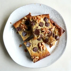 To make Chocolate Chip Banana Bread Blondies, you need simple, fresh ingredients. Here&rsquo;s the list to gather: - 2 ripe bananas - ½ cup unsalted butter - 1 cup packed brown sugar - 1 large egg - 1 teaspoon pure vanilla extract - 1 cup all-purpose flour - ½ teaspoon baking powder - ¼ teaspoon baking soda - ¼ teaspoon fine sea salt - ½ cup semi-sweet chocolate chips - ¼ cup chopped walnuts (optional) Using ripe bananas adds natural sweetness. The butter gives richness, while brown sugar adds depth. The egg helps bind everything together. The vanilla extract gives a warm flavor. Flour is the base for the batter. Baking powder and baking soda help the blondies rise. Sea salt brings out the sweetness and balances flavors. The chocolate chips are the star! They melt into gooey pockets of chocolate. Walnuts are optional, but they add crunch and a nutty flavor. Make sure all ingredients are fresh for the best results. You can adjust the nuts and chocolate to fit your taste. Enjoy the process of baking with these delightful ingredients! {{ingredient_image_2}} - Set temperature to 350&deg;F (175&deg;C). - Prepare a 9x9-inch baking pan. Start by preheating your oven. This helps the blondies bake evenly. While the oven heats up, grab your baking pan. Grease it lightly or line it with parchment paper. This will make it easy to remove the blondies later. - Combine bananas and melted butter. - Add brown sugar, egg, and vanilla extract. Next, mash two ripe bananas in a large bowl until smooth. You want them creamy and free of lumps. Then, pour in the melted butter and mix well. Add the packed brown sugar, cracking in one egg, and pour in the vanilla extract. Stir until the mixture is smooth and well combined. - Whisk together flour, baking powder, baking soda, and sea salt. In another bowl, whisk together the flour, baking powder, baking soda, and sea salt. This step is key. It ensures that the dry ingredients blend well, leading to a fluffy texture in your blondies. - Gradually add dry ingredients to wet. - Carefully fold in chocolate chips and walnuts. Now, slowly add the dry ingredients to your wet mix. Use a spatula to combine them gently. Be careful not to overmix, as this can make the blondies tough. Once mixed, fold in ½ cup of chocolate chips and ¼ cup of chopped walnuts if you like them. This adds great flavor and crunch. - Pour batter into prepared pan. - Bake for 25-30 minutes. Pour the batter into your prepared pan. Spread it evenly into the corners. Place the pan in the oven and bake for 25 to 30 minutes. You&rsquo;ll know they are done when a toothpick inserted in the center comes out clean or with a few moist crumbs. - Transfer to wire rack after cooling in pan. After baking, let the blondies cool in the pan for about 10 minutes. Then, transfer them to a wire rack to cool completely. Once cooled, cut them into 16 squares and enjoy the yummy flavors! - Use ripe bananas for sweetness. They make your blondies taste better. - For the perfect consistency, mash bananas until smooth. This helps blend all the flavors well. - Overmixing the batter leads to tough blondies. Mix just until you see no dry flour. - Determining the baking time is key. Check them at 25 minutes. A toothpick should come out clean or with a few moist crumbs. - Arrange blondies on a decorative platter. It makes serving look fancy. - For a fun touch, dust with powdered sugar or drizzle melted chocolate on top. - Serve with fresh banana slices or a scoop of vanilla ice cream for extra joy. Pro Tips Use Overripe Bananas: The riper the bananas, the sweeter and more flavorful your blondies will be. Look for bananas with brown spots for the best results. Don't Overmix: To keep your blondies tender and chewy, mix just until the dry ingredients are incorporated. Overmixing can lead to a dense texture. Try Different Mix-Ins: Feel free to experiment with other add-ins like shredded coconut, peanut butter chips, or dried fruit for a unique flavor twist. Check for Doneness: Oven temperatures can vary, so start checking your blondies a few minutes early. They should be golden brown and a toothpick should come out clean or with a few moist crumbs. {{image_4}} You can change up the flavor of your blondies easily. One fun way is to swap the chocolate chips. You might try dark chocolate, milk chocolate, or even white chocolate. Each type will give you a new taste. You can also add spices to boost flavor. A pinch of cinnamon or nutmeg can add warmth. These spices blend well with banana and enhance the sweetness. If you like nuts, consider mixing in different kinds. Pecans or almonds can add a nice crunch. They will also give your blondies a unique flavor. If you want a nut-free version, just leave the nuts out. Your blondies will still taste amazing without them. For those with dietary needs, there are great options. You can make these blondies gluten-free by using almond flour or oat flour. These flours will keep the texture nice while being safe for gluten-free diets. If you want to make a vegan version, replace the egg with a flax egg. Just mix one tablespoon of ground flaxseed with three tablespoons of water. Let it sit for a few minutes to thicken before adding it to the batter. These small changes let everyone enjoy this treat! To keep your blondies fresh, store them in an airtight container. This helps them stay soft and tasty. You can also wrap them in plastic wrap before placing them in the container. Store the blondies at room temperature for up to three days. If you want to keep them longer, consider freezing them. To freeze your blondies, first let them cool completely. Then, cut them into squares. Wrap each square tightly in plastic wrap. Place the wrapped blondies in a freezer-safe bag or container. This will protect them from freezer burn. They can stay in the freezer for up to three months. When you&rsquo;re ready to enjoy them, take out the desired amount. Let them thaw at room temperature for about an hour. You can also warm them in the microwave for about 15 seconds. To reheat blondies, preheat your oven to 350&deg;F (175&deg;C). Place the blondies on a baking sheet. Heat them for about 5-10 minutes. This will make them warm and soft again. You can also use the microwave. Heat them on a plate for about 10-15 seconds. Enjoy your blondies warm for the best taste! Chocolate chip banana bread blondies last about 3 to 4 days at room temperature. Store them in an airtight container to keep them fresh. If you want to extend their freshness, you can refrigerate them for up to a week. Just remember to bring them to room temperature before serving for the best taste. Yes, you can make these blondies gluten-free. A great substitute is almond flour or a gluten-free all-purpose flour blend. Almond flour adds a nice nutty flavor. If using a blend, ensure it contains xanthan gum for the right texture in your blondies. If you don't have brown sugar, you can use white sugar with molasses. Use one cup of white sugar mixed with one tablespoon of molasses for a similar flavor. You can also try coconut sugar, which gives a caramel-like taste, or maple syrup, but adjust the liquid in the recipe to maintain the right consistency. Absolutely! You can add nuts like pecans or almonds for a crunchy texture. Dried fruits like raisins or cranberries can also add sweetness. For a fun twist, try adding peanut butter chips or butterscotch chips. The options are endless! You now know how to make delicious Chocolate Chip Banana Bread Blondies. We covered the key ingredients, step-by-step instructions, and tips for perfecting your dish. Flavor variations and storage tips help you enjoy these treats longer. Remember, using ripe bananas makes a big difference in taste. Don't forget to try different mix-ins to keep things fun. Enjoy your baking, and share these blondies with friends! They will love them, and so will you.