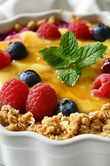 - 1 cup strawberries, hulled and quartered - 1 cup blueberries, rinsed and drained - 1 cup raspberries, rinsed and drained - ½ cup granulated sugar - 1 tablespoon fresh lemon juice - 1 teaspoon pure vanilla extract - 1 cup rolled oats - ½ cup all-purpose flour - ½ cup packed light brown sugar - ½ teaspoon ground cinnamon - ¼ teaspoon kosher salt - ½ cup unsalted butter, melted and slightly cooled Gathering the right ingredients is key. I love using fresh berries. They add vibrant flavor and color. Strawberries, blueberries, and raspberries are perfect for this recipe. The mix of sweet and tart makes a great combination. For sweeteners, I use granulated sugar. It helps bring out the berry flavors. A splash of fresh lemon juice adds brightness. Pure vanilla extract gives a warm, sweet note. The topping is where it gets exciting. Rolled oats provide a nice crunch. I mix them with all-purpose flour and brown sugar for sweetness. Ground cinnamon adds spice, while kosher salt balances everything. Finally, melted butter binds it all. It creates a crumbly texture that is hard to resist. You can find all these ingredients at your local grocery store. Make sure to pick ripe berries for the best taste. Enjoy the process of measuring and mixing&mdash;each step brings you closer to a delightful dessert. {{ingredient_image_2}} - Preheat the oven to 350&deg;F (175&deg;C). This helps the crisp bake evenly. - In a large bowl, mix the strawberries, blueberries, and raspberries. - Add the sugar, lemon juice, and vanilla extract. Stir gently, so you do not mash the berries. - In another bowl, whisk together the rolled oats, flour, brown sugar, cinnamon, and salt. - Pour in the melted butter. Stir well until the mix looks crumbly. - Grease a 9x9-inch baking dish with some butter or oil. - Spread the berry mix evenly on the bottom of the dish. - Sprinkle the oat topping over the berries. Make sure to cover all the fruit. - Bake in the oven for 30-35 minutes. Look for a golden brown color on the topping. Bubbles around the edges mean it is ready! To get the best crisp, mix the melted butter with the dry ingredients well. This step is key. You want everything combined evenly. If the butter is not mixed in well, the crisp may not bake properly. Keep an eye on the baking time. Bake for 30 to 35 minutes until the top is golden brown. This gives you a nice crunch. If you bake it too long, it can get tough. I love serving this warm with vanilla ice cream. The cold ice cream melts slightly and creates a creamy topping. You can also drizzle honey on top for extra sweetness. Adding fresh mint leaves makes it look pretty and adds a fresh taste. Mixing in other fruits can be fun. Blackberries or peaches work well with the berries. They add different flavors and textures. You might also try using different spices. Nutmeg or cardamom can add warmth and depth to your crisp. Just a pinch can change the whole dish! Pro Tips Choose Fresh Berries: Always opt for the freshest berries available; they will enhance the flavor and texture of your crisp. Experiment with Sweetness: Adjust the amount of sugar based on the sweetness of the berries; some may require less sugar than others. Use Parchment Paper: Line your baking dish with parchment paper for an easier cleanup and to prevent sticking. Customization Options: Feel free to mix in nuts or coconut flakes into the topping for added texture and flavor! {{image_4}} You can easily make this dessert gluten-free. Just substitute the all-purpose flour with gluten-free flour. This simple swap does not change the taste. Your crisp will still be delicious and satisfying. If you want a vegan version, I've got you covered. Replace the butter with coconut oil or vegan butter. Both options work well and keep the crisp rich. For sweetening, use maple syrup instead of granulated sugar. This adds a lovely flavor while keeping it plant-based. To make your crisp even better, consider adding toppings. Chopped nuts like almonds or walnuts give a nice crunch. You can also mix in shredded coconut for extra flavor. Both options add texture and taste, making your dessert even more delightful. Store leftovers in the refrigerator for up to 3 days. Make sure to cover the dish with plastic wrap or use an airtight container. This keeps your crisp fresh and tasty. If you want to save your Triple Berry Crisp for later, freeze it. Use an airtight container and freeze for up to 3 months. When you're ready to enjoy, just thaw it in the fridge overnight. To reheat, the oven works best. Preheat your oven to 350&deg;F (175&deg;C) and place the crisp inside. Heat for about 10-15 minutes until it gets warm and crispy again. You can also use a microwave, but be careful not to overheat it. Just a minute or two should do the trick. Yes, you can use frozen berries. They work well in this dish. Just remember, frozen berries may need a bit more baking time. Keep an eye on the crisp while it cooks. You want it to be bubbly and warm all the way through. To tell if your crisp is done, look for a golden-brown topping. The edges should bubble with juices from the berries. This bubbling means the fruit is hot and ready to eat. If you see this, it's time to take it out of the oven! Yes, you can make this crisp ahead of time. Prepare the berry layer and topping, then store them separately. When you're ready, just assemble and bake it fresh. This way, you can enjoy the warm crisp right before serving. This blog post covers how to make a delicious Triple Berry Crisp. We explored the fresh berries you need, like strawberries, blueberries, and raspberries. You learned about sweeteners and toppings that create a perfect texture. I shared step-by-step instructions for easy baking. Remember, baking time is key for crunch. You can store leftovers or freeze for later. This dessert is great with ice cream or fruit twists. Enjoy your baking, and make it your own!