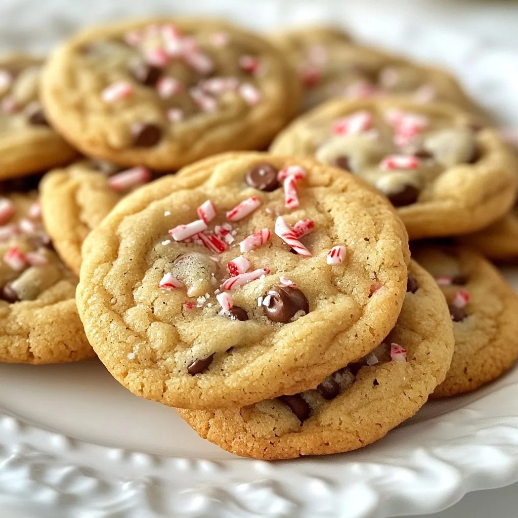To make peppermint chocolate chip cookies, you need these key ingredients: - 1 cup unsalted butter - 1 cup packed brown sugar - ½ cup granulated sugar - 2 large eggs - 2 teaspoons pure vanilla extract - 2 ½ cups all-purpose flour - 1 teaspoon baking soda - ½ teaspoon salt - 1 cup semi-sweet chocolate chips - ½ cup crushed peppermint candies These ingredients come together to create a delicious cookie. The butter gives a rich taste. Brown sugar adds moisture and depth. Granulated sugar provides sweetness. Eggs help bind everything together. Vanilla extract adds flavor. Flour gives structure. Baking soda helps the cookies rise. Salt balances the sweetness. Chocolate chips add a classic touch, while the crushed peppermint gives a festive twist. Each ingredient plays a part in making these cookies special. The blend of chocolate and peppermint creates a perfect winter treat. You can&rsquo;t go wrong with this mix! {{ingredient_image_2}} Start by preheating your oven to 350&deg;F (175&deg;C). This step is key to getting the right texture in your cookies. While the oven heats, line two baking sheets with parchment paper. This will help your cookies bake evenly and prevent sticking. In a large bowl, cream together 1 cup of softened unsalted butter, 1 cup of packed brown sugar, and ½ cup of granulated sugar. Use an electric mixer on medium speed for about 3-4 minutes. The mixture should become smooth and fluffy. This step adds air to the dough, making your cookies light and tender. Next, add 2 large eggs, one at a time, mixing well after each addition. Stir in 2 teaspoons of pure vanilla extract until everything is blended. In another bowl, sift or whisk together 2 ½ cups of all-purpose flour, 1 teaspoon of baking soda, and ½ teaspoon of salt. Gradually add the dry mix to the wet ingredients. Mix until just combined to avoid overmixing, which can make cookies tough. Now it's time for the fun part! Gently fold in 1 cup of semi-sweet chocolate chips and ½ cup of crushed peppermint candies. Make sure they are evenly spread throughout the dough. This adds bursts of minty flavor and chocolate in every bite. To make your cookies fluffy, start with softened butter. Use room-temperature butter for best results. Cream the butter with brown and granulated sugar for 3-4 minutes. This process adds air, making the cookies light. Do not overmix the dough after adding flour; it can make cookies tough. Mix until just combined for the best texture. Baking time is key for perfect cookies. Preheat your oven to 350&deg;F (175&deg;C) for even cooking. Bake the cookies for 10-12 minutes. Look for lightly golden edges and soft centers. If in doubt, take them out when they look slightly underbaked. They will firm up as they cool on the baking sheet. For a festive touch, serve cookies on a colorful plate. Sprinkle extra crushed peppermint candies on top for a bright look. Pack cookies in a cellophane bag tied with a ribbon for a sweet gift. You can also pair them with hot cocoa or coffee for a delightful treat. Pro Tips Chill the Dough: For thicker cookies, refrigerate the dough for at least 30 minutes before baking. This helps prevent spreading and enhances the flavors. Use Fresh Peppermint: For a more vibrant taste, crush peppermint candies just before using them. Freshly crushed candies retain their flavor better than pre-crushed ones. Check for Doneness: Cookies might look underbaked when you take them out of the oven. They will continue to firm up as they cool, so don't overbake them! Store Properly: Keep the cookies in an airtight container at room temperature for up to a week. For longer storage, freeze them in a zip-top bag, separated by parchment paper. {{image_4}} You can make these cookies gluten-free by using a gluten-free flour blend. Look for a blend that works well for baking. Replace the all-purpose flour with 2 &frac12; cups of this blend. The cookies will still taste great, and everyone can enjoy them! For vegan cookies, swap out the butter for coconut oil or a vegan butter. Use flax eggs instead of regular eggs. To make one flax egg, mix 1 tablespoon of ground flaxseed with 2.5 tablespoons of water. Let it sit for 5 minutes. This will help bind your cookies. Choose vegan chocolate chips to keep it all plant-based. You can switch things up with different flavors! Try adding orange zest for a citrus kick. Use other candies, like crushed Oreos or toffee bits, instead of peppermint. If you want a nutty taste, fold in chopped nuts like walnuts or pecans. The options are endless, so have fun experimenting! To keep your peppermint chocolate chip cookies fresh, store them in an airtight container. This helps keep them soft and chewy. Place parchment paper between layers of cookies to avoid sticking. Always let cookies cool completely before storing them. You can freeze cookie dough for later use. Scoop the dough into balls and place them on a baking sheet. Freeze the dough balls until hard, then transfer them to a freezer bag. You can bake them straight from the freezer. Just add a minute or two to the baking time. When stored properly, these cookies stay fresh for about one week at room temperature. If frozen, they can last up to three months. Be sure to label your freezer bags with the date. This way, you know how long they have been stored. Yes, you can use different types of chocolate. Try dark chocolate or white chocolate chips. Each type adds a unique taste. You can mix them for a fun twist, too. Just keep the amount the same to ensure the right texture. To make cookies softer or chewier, add more brown sugar. Brown sugar has more moisture. You can also slightly underbake the cookies. This keeps the centers soft. Another tip is to chill the dough for 30 minutes before baking. If you want a substitute for peppermint candies, use mint chocolate chips. You can also try crushed Oreo cookies for a different flavor. Or, use vanilla chips with a dash of mint extract. This gives a similar taste without the crunch. Cookies are done when the edges are golden and the centers look set. They should still be soft in the middle. If they look too wet, give them a minute more. Remember, they will firm up as they cool. You can use less sugar, but it may change the texture. Sugar helps with moisture and chewiness. Try cutting the sugar by a quarter first. Taste the dough to see if it&rsquo;s sweet enough for you. In this post, I shared a simple recipe for tasty peppermint chocolate chip cookies. We covered ingredients like butter, sugars, and chocolate chips. I also walked you through easy steps to make them. Plus, I offered valuable tips for perfect cookies and suggested fun variations. Now, you can create delightful cookies that impress everyone. Enjoy your baking journey and share these treats with friends and family!
